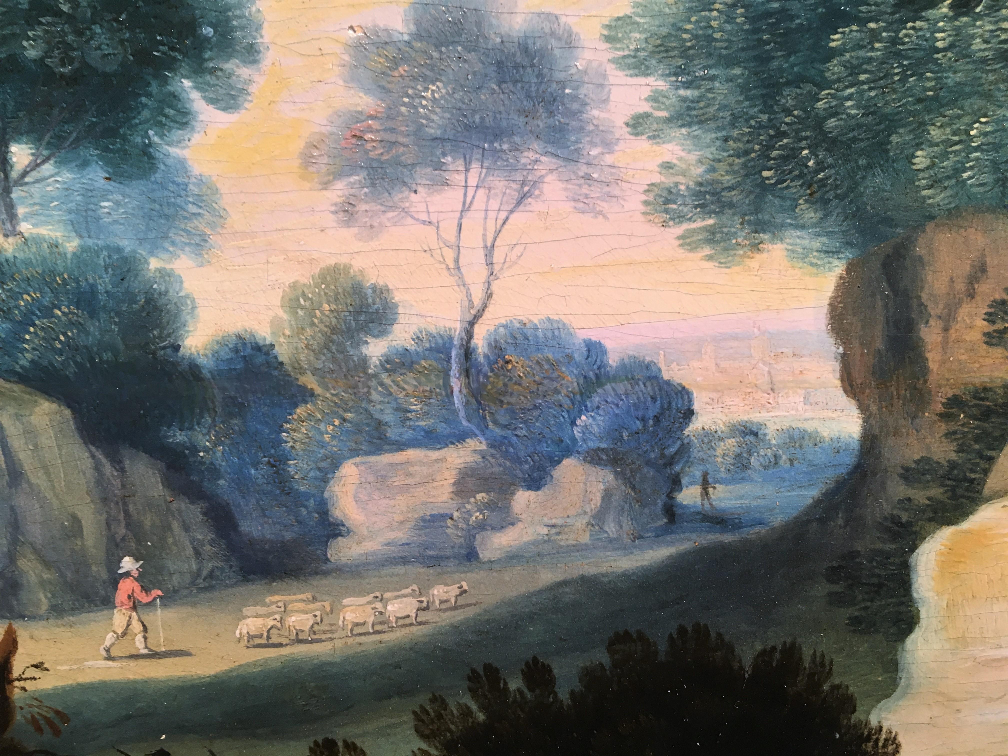 Landscape with figures, workshop of Paul Bril, Italian school 17th Century For Sale 6