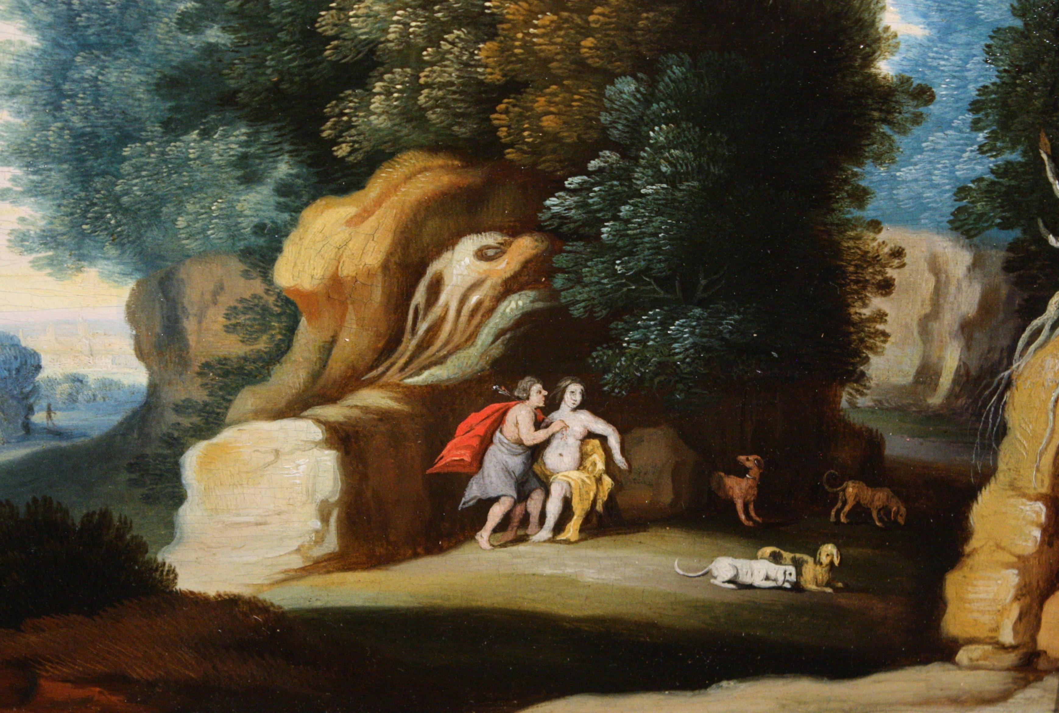 Landscape with figures, workshop of Paul Bril, Italian school 17th Century For Sale 7
