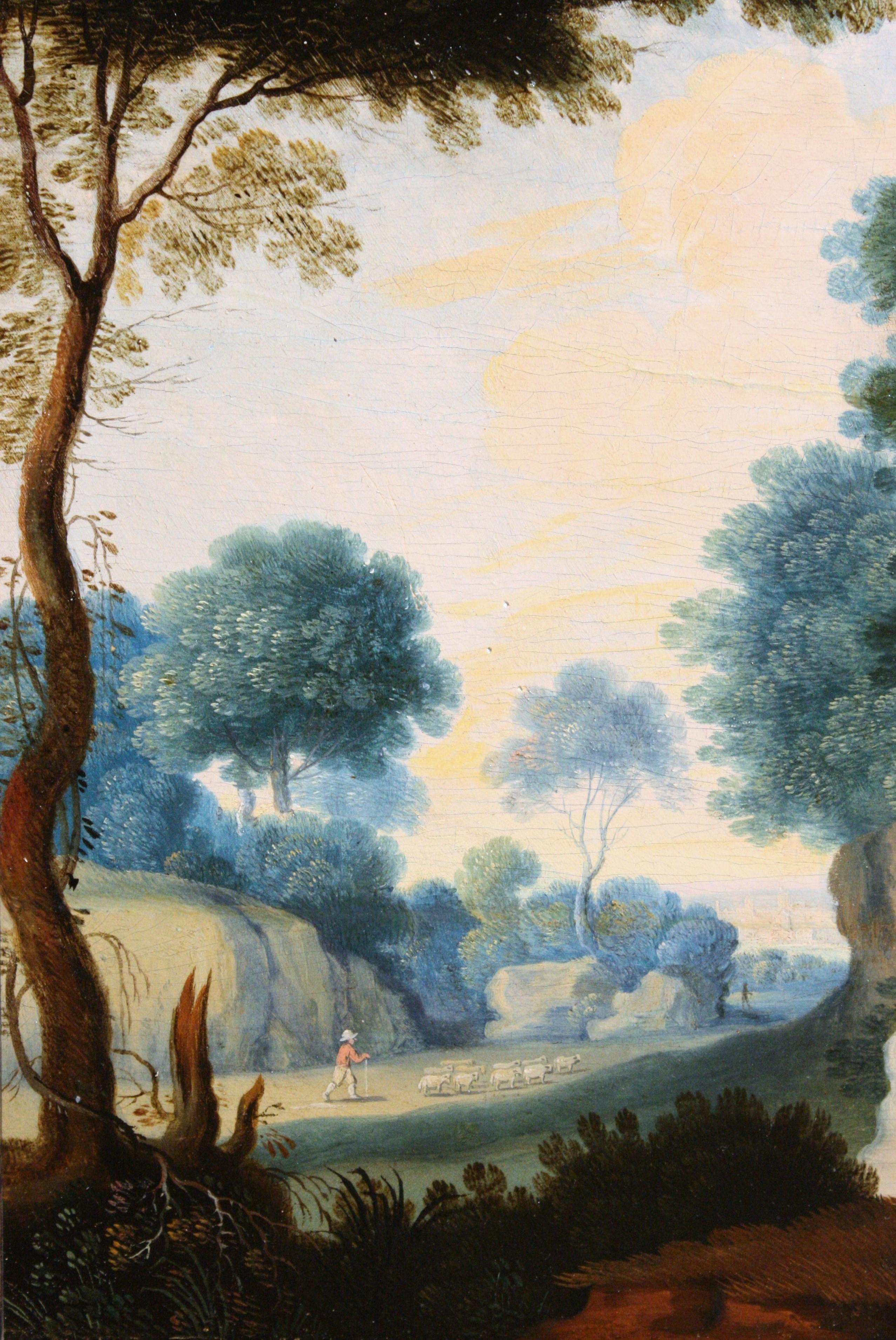 Landscape with figures, workshop of Paul Bril, Italian school 17th Century For Sale 8