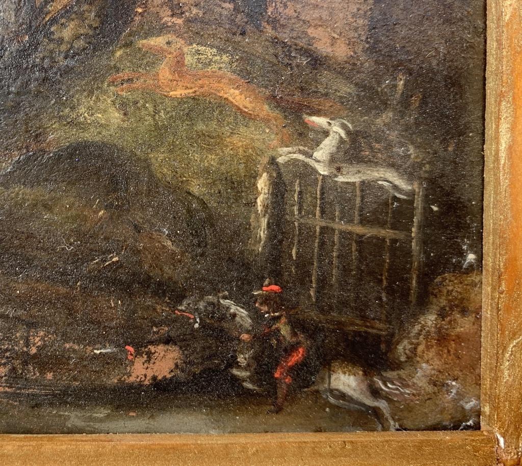 Paul Bril follower - 17th century landscape painting - Deer Hunt - Oil on Copper 3