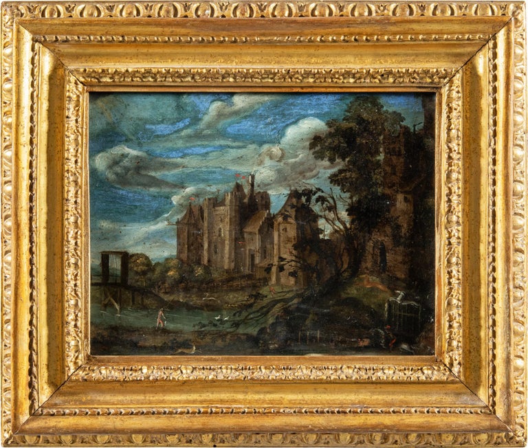 Paul Bril follower - 17th century landscape painting - Deer Hunt - Oil on  Copper For Sale at 1stDibs