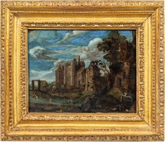 Paul Bril follower - 17th century landscape painting - Deer Hunt - Oil on Copper