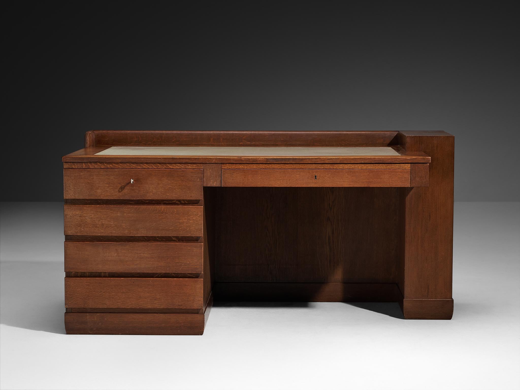 Art Deco Paul Bromberg for H. Pander & Zonen Free-Standing Desk in Solid Oak For Sale