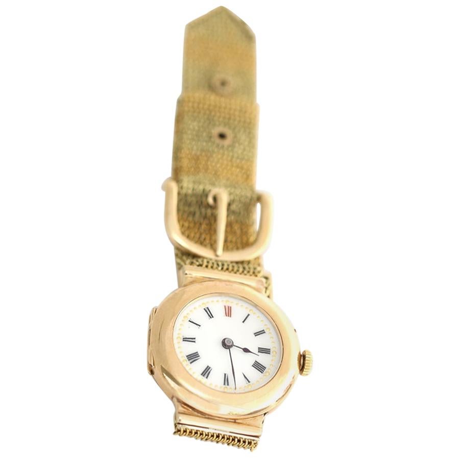 Paul Buhre Swiss Mesh Gold Watch Unisex Antique Box, 1915 In Good Condition For Sale In Herzelia, Tel Aviv