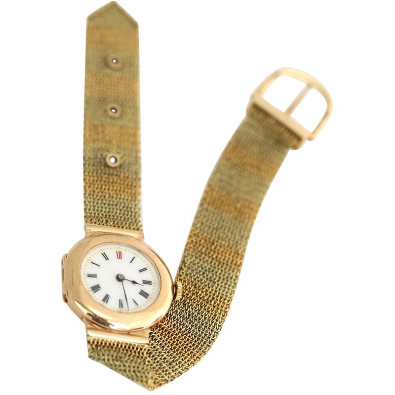Paul Buhre Swiss Mesh Gold Watch Unisex Antique Box, 1915 In Good Condition For Sale In Herzelia, Tel Aviv