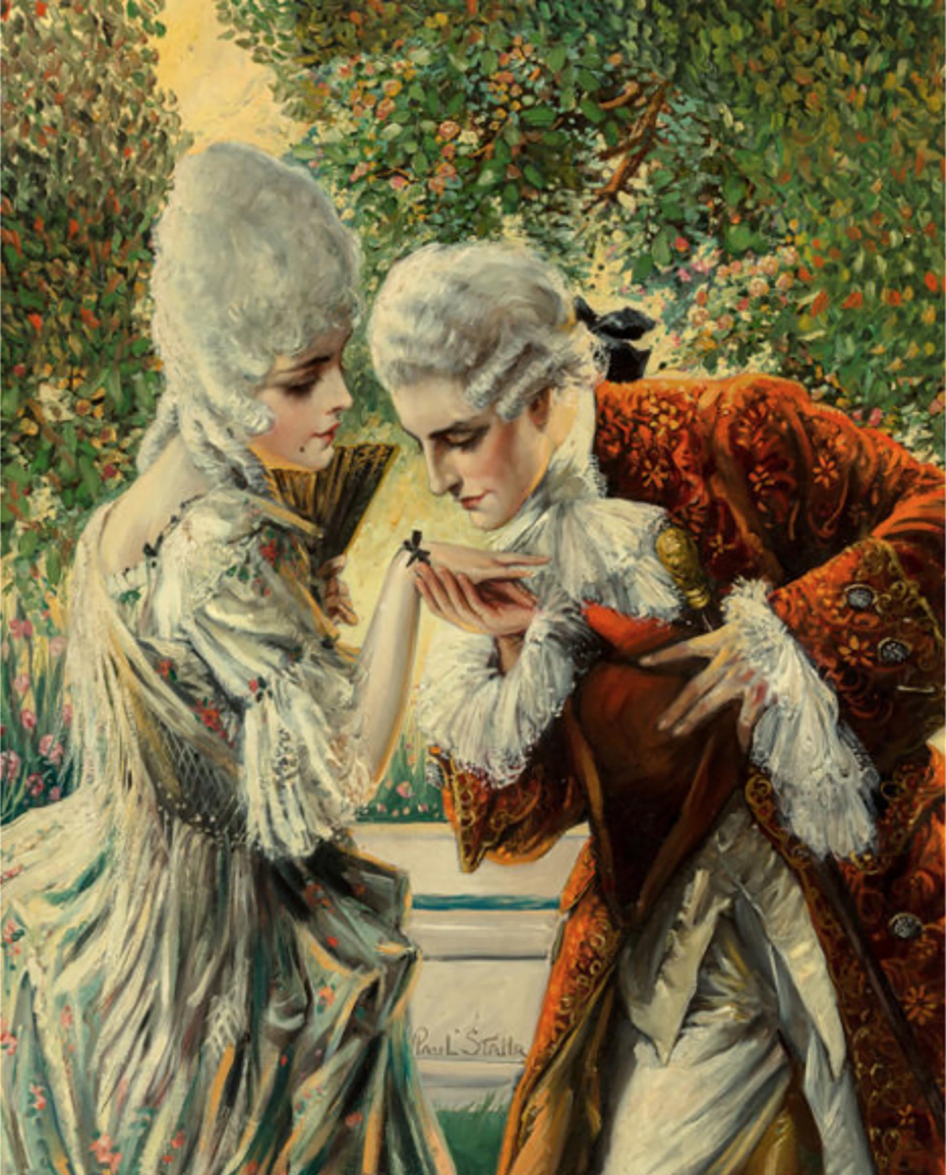 Paul C. Stahr Figurative Painting - Courting Courtiers, The Elks Magazine Cover, June 1925