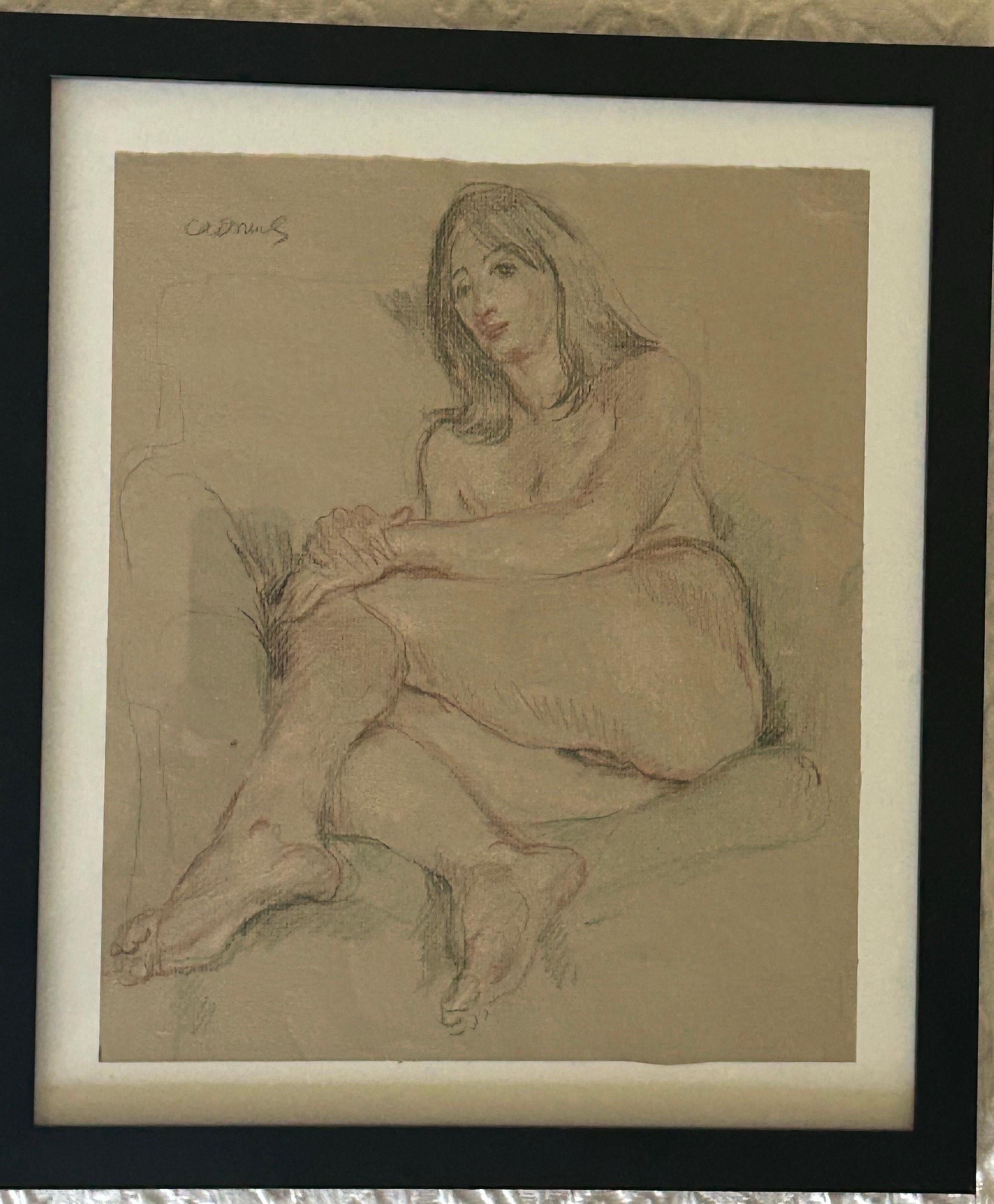 Paul Cadmus 1904-1999.American Reclining Female Nude crayon on paper c1960s For Sale 6