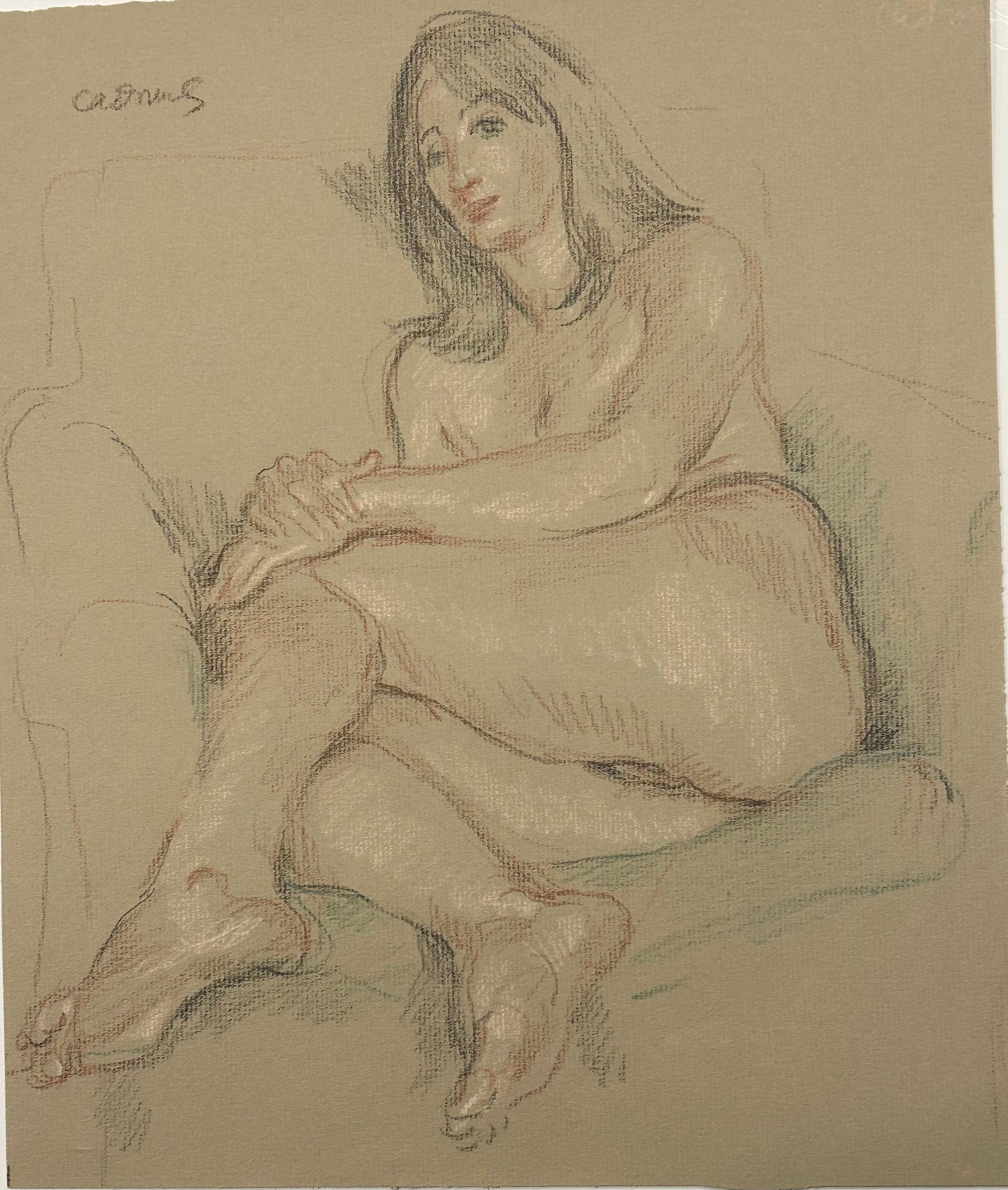 Paul Cadmus 1904-1999.American Reclining Female Nude crayon on paper c1960s For Sale 9