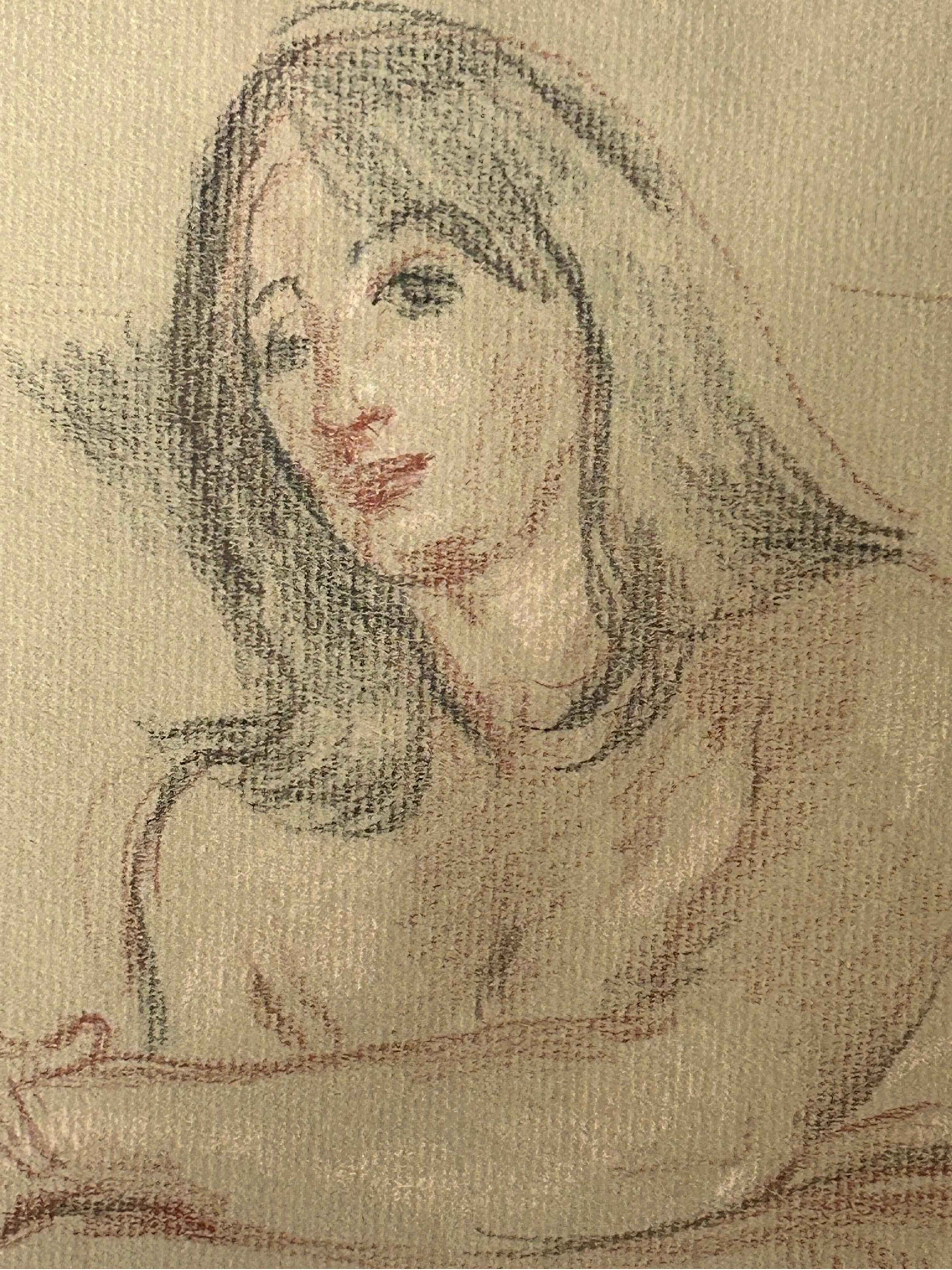 Paul Cadmus 1904-1999.American Reclining Female Nude crayon on paper c1960s For Sale 12
