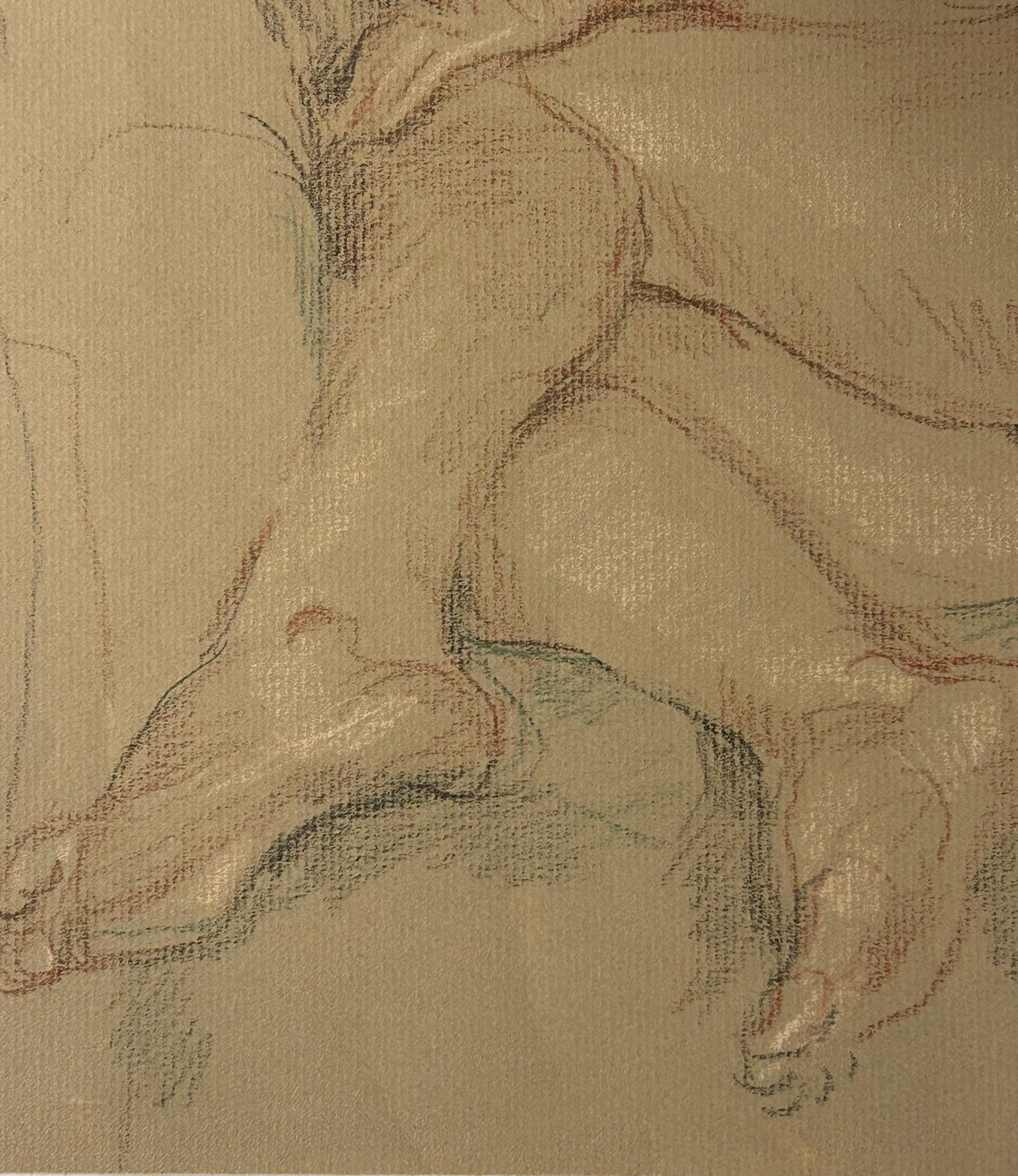 Paul Cadmus 1904-1999.American Reclining Female Nude crayon on paper c1960s In Good Condition For Sale In West Palm Beach, FL