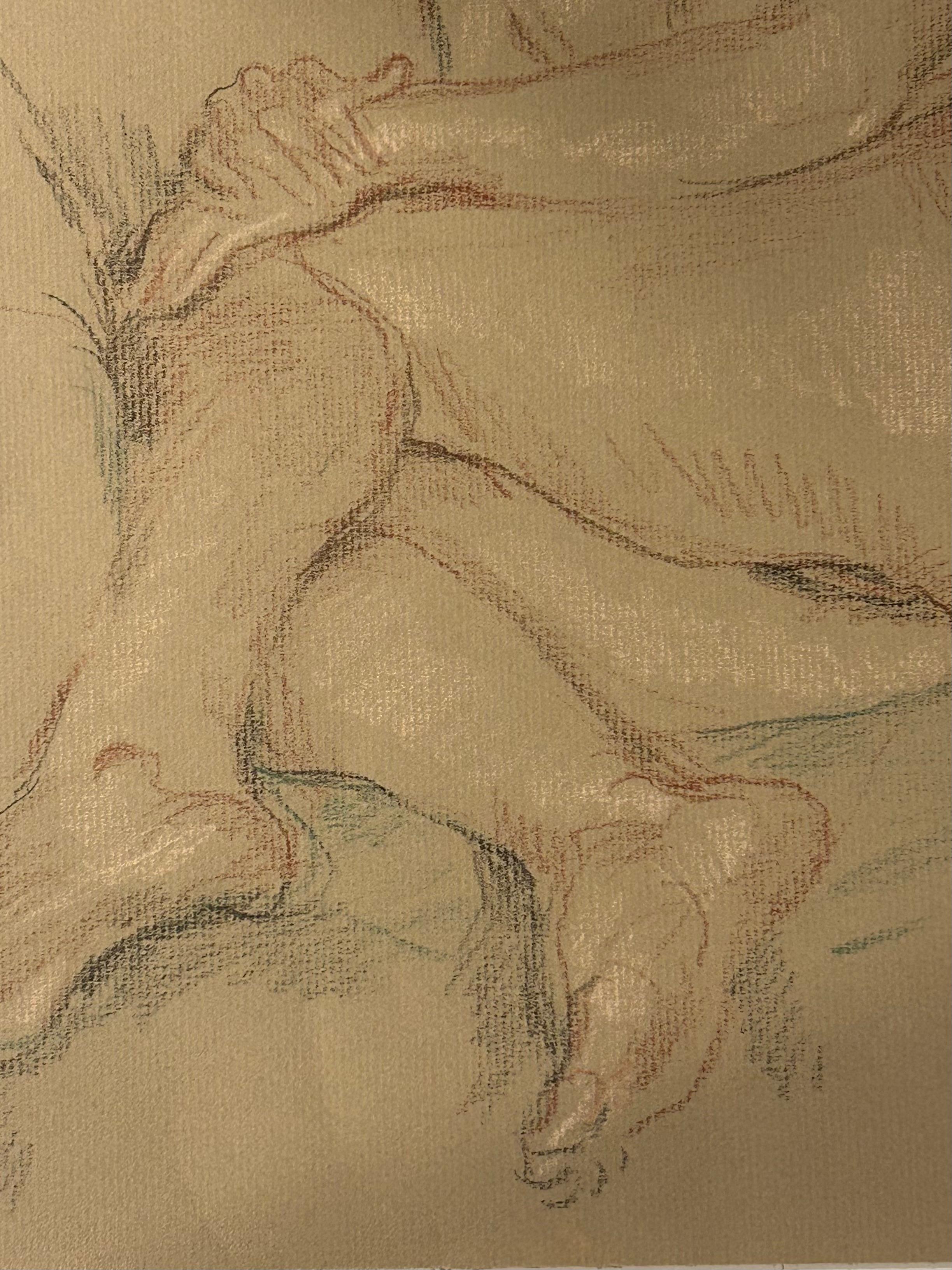 Paper Paul Cadmus 1904-1999.American Reclining Female Nude crayon on paper c1960s For Sale