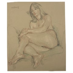 Amerikanische liegende weibliche Aktkreide auf Papier von Paul Cadmus 1904-1999, 1960er Jahre