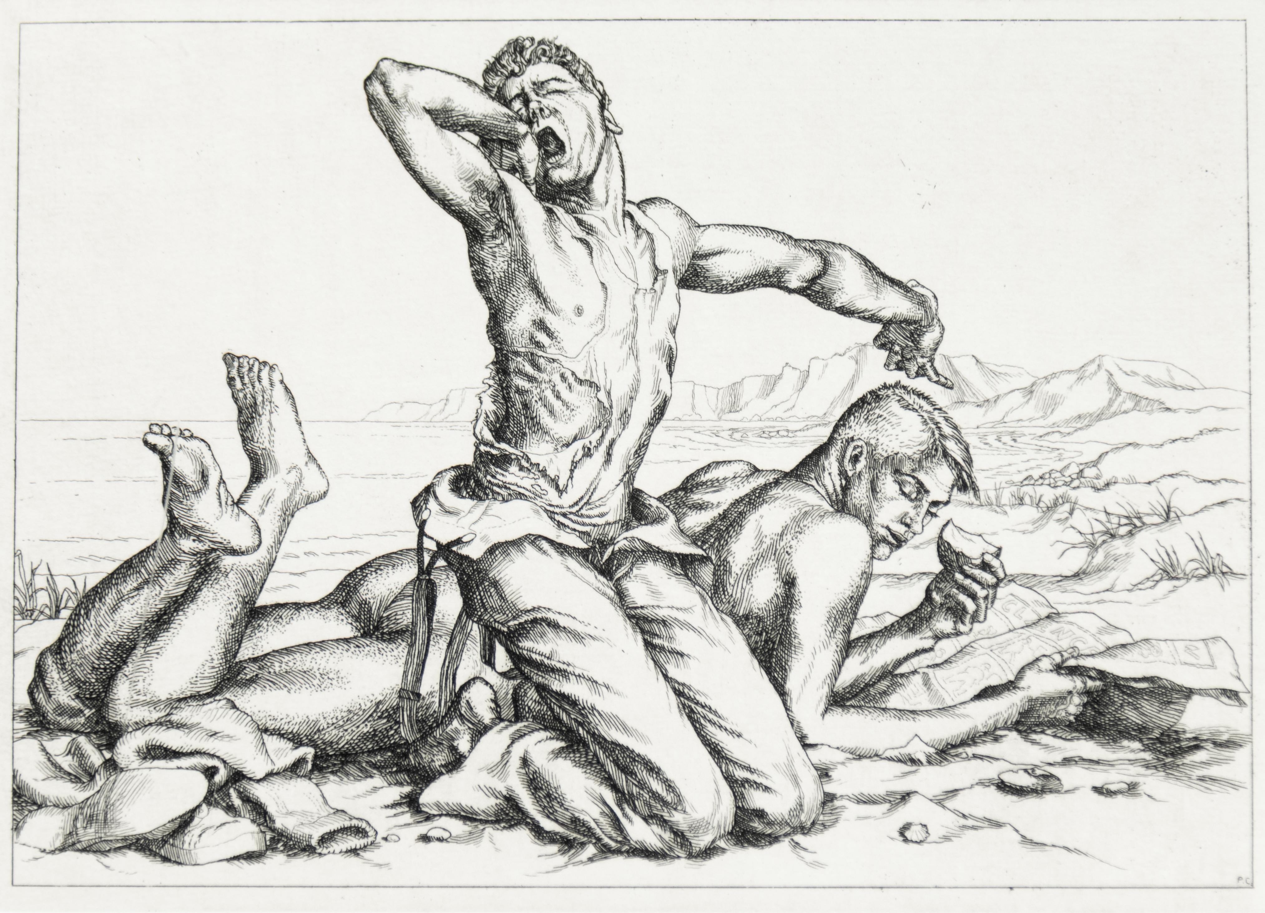 Paul Cadmus Figurative Print - Two Boys on a Beach