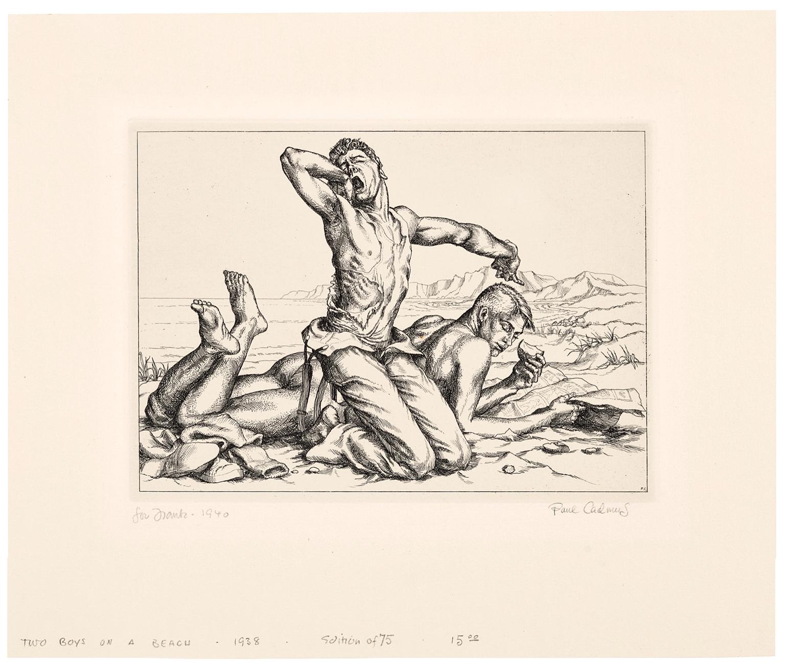 'Two Boys On A Beach, No. 1' — Erotic Realism - Print by Paul Cadmus