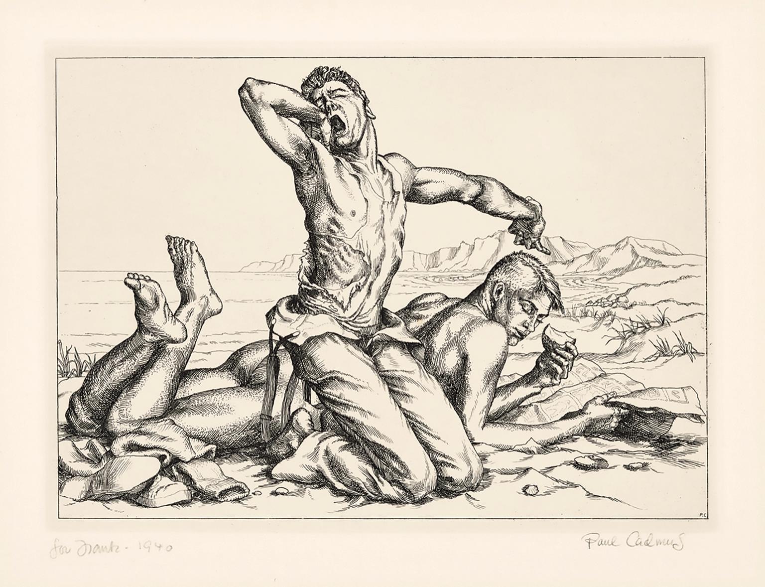 Paul Cadmus Figurative Print - 'Two Boys On A Beach, No. 1' — Erotic Realism
