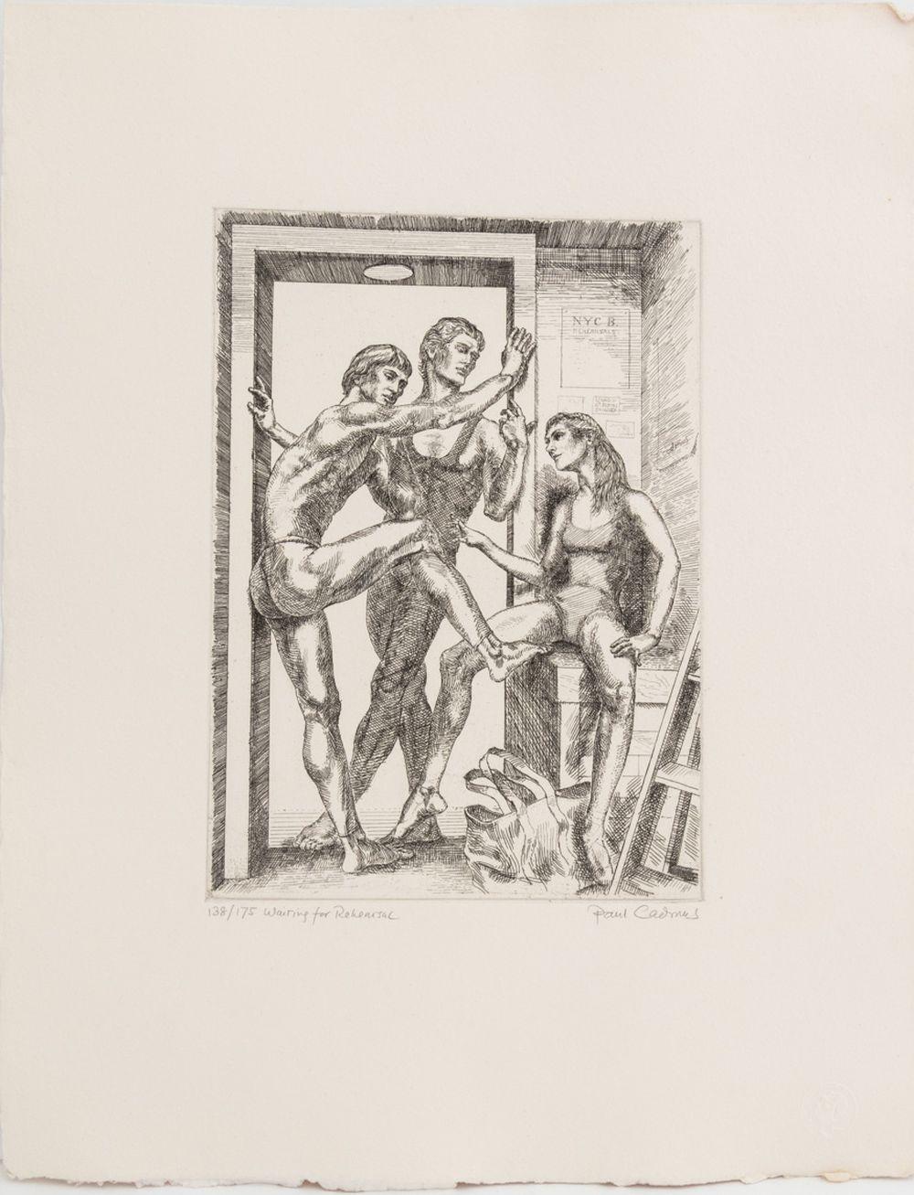 Figurative Print de Paul Cadmus - "Esperando el ensayo"