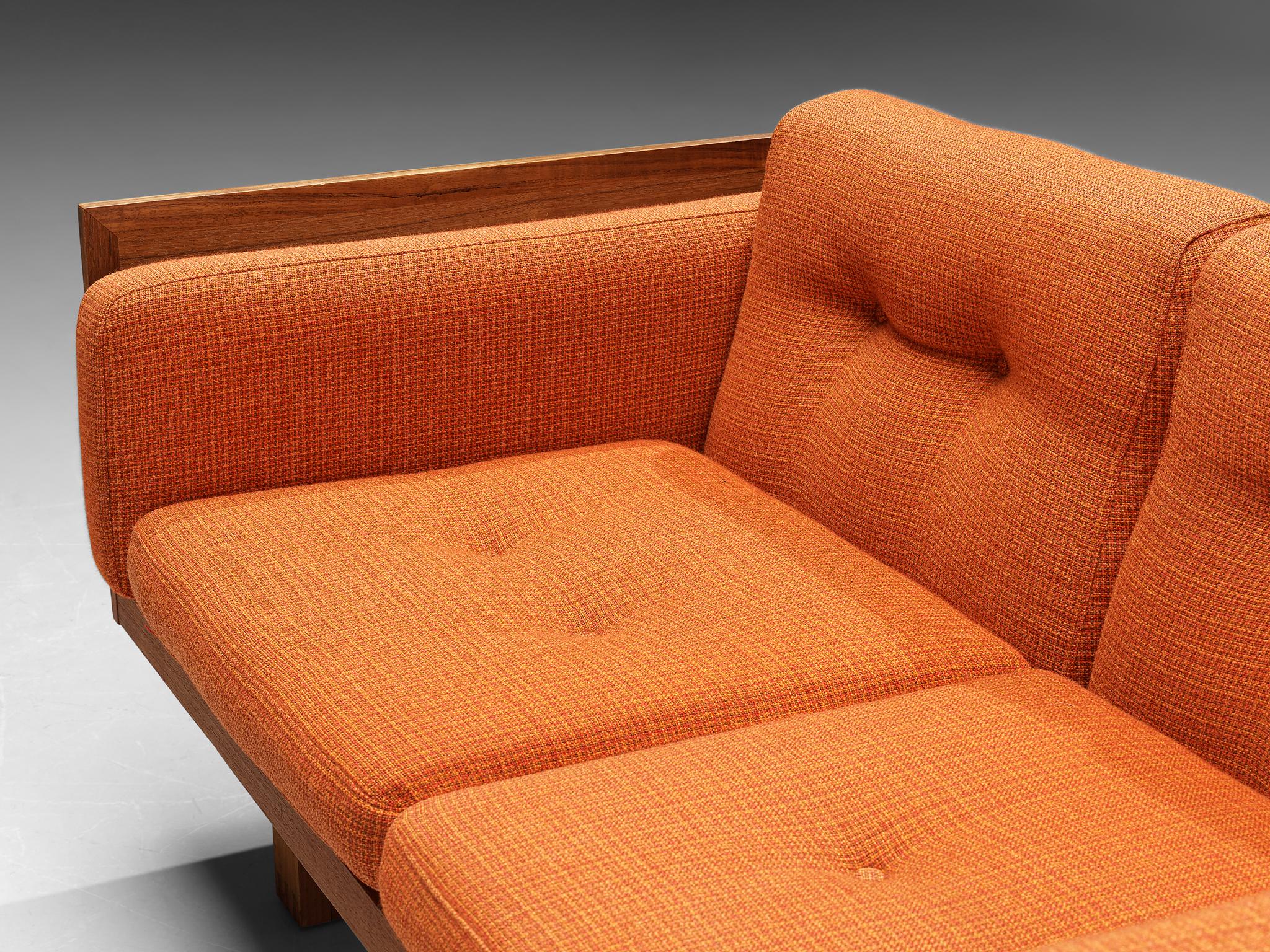 Mid-Century Modern Paul Cadovius Sofa in Oak and Orange Upholstery 