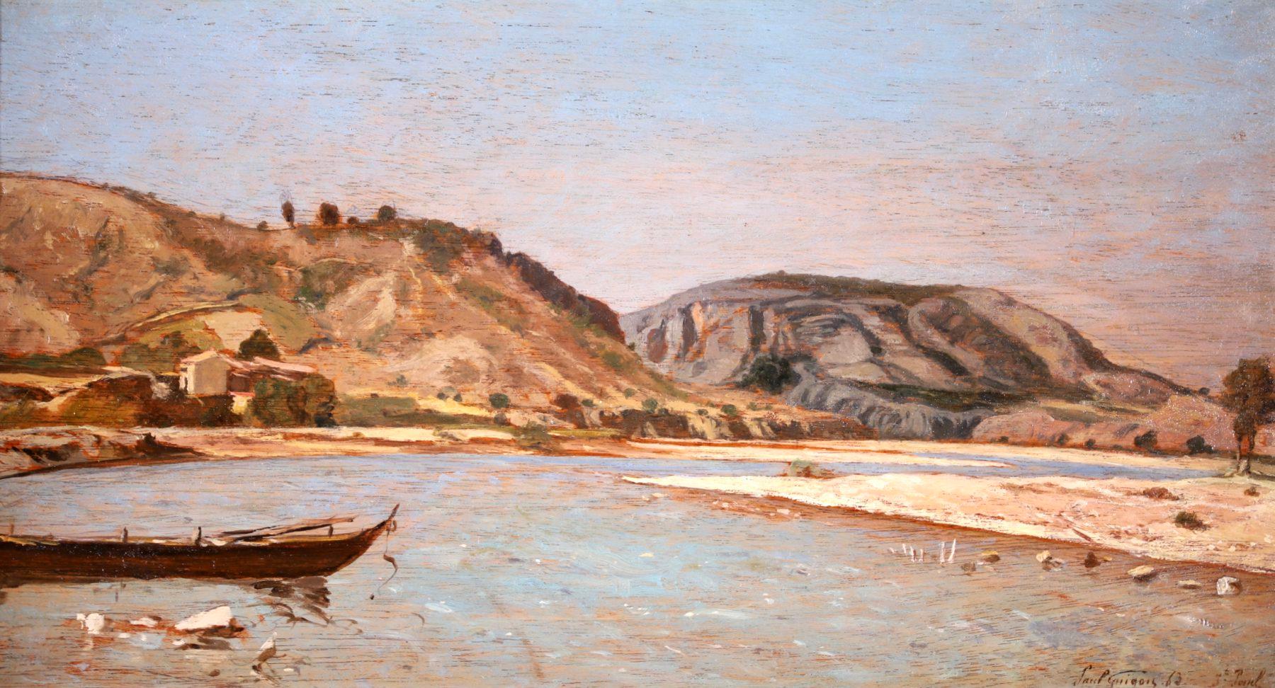 Landscape Painting Paul Camille Guigou - Huile impressionniste de Saint-Paul-les-Durance - Paysage fluvial de Paul Guigou