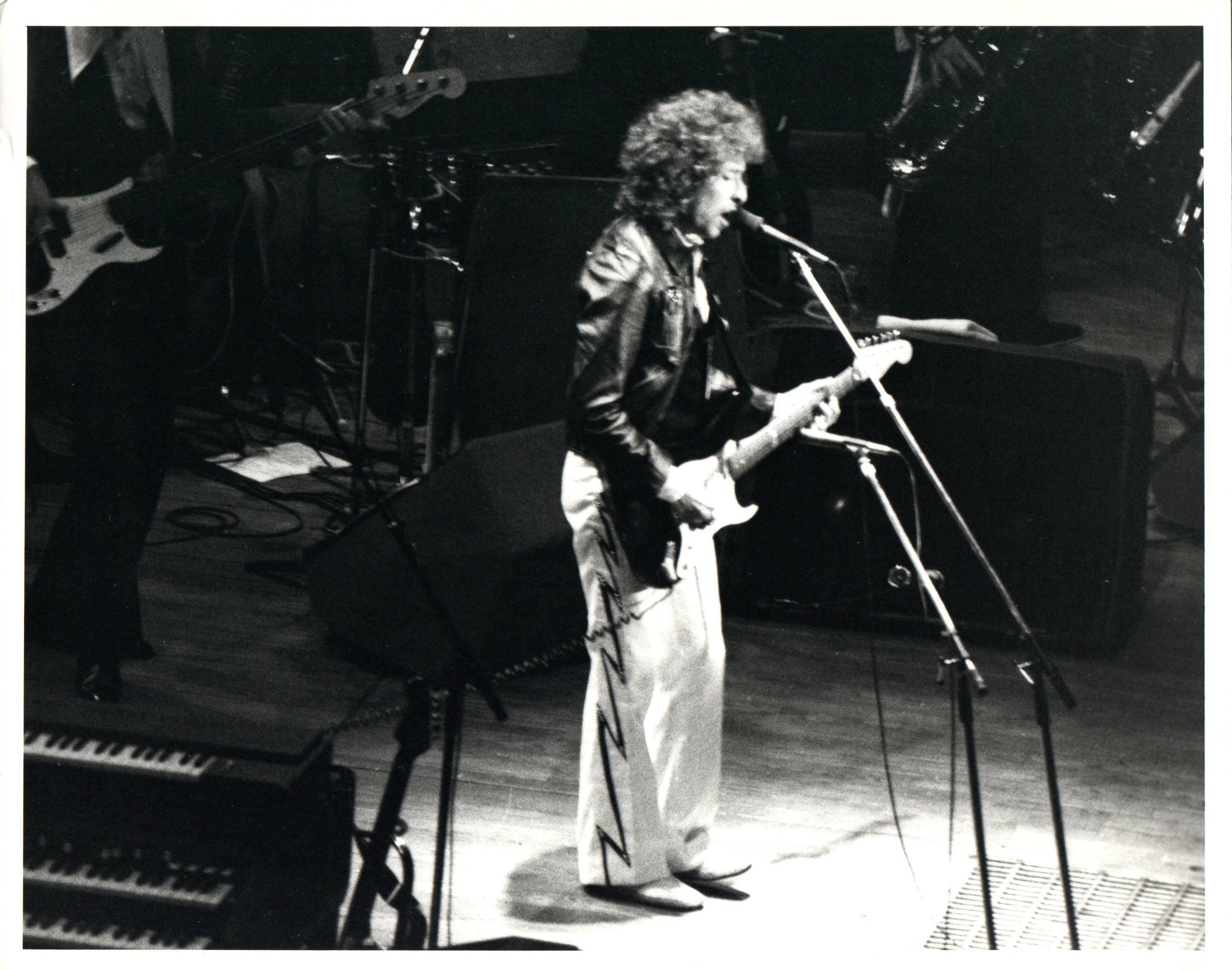 Paul Canty Black and White Photograph - Bob Dylan Playing Guitar on Stage Vintage Original Photograph
