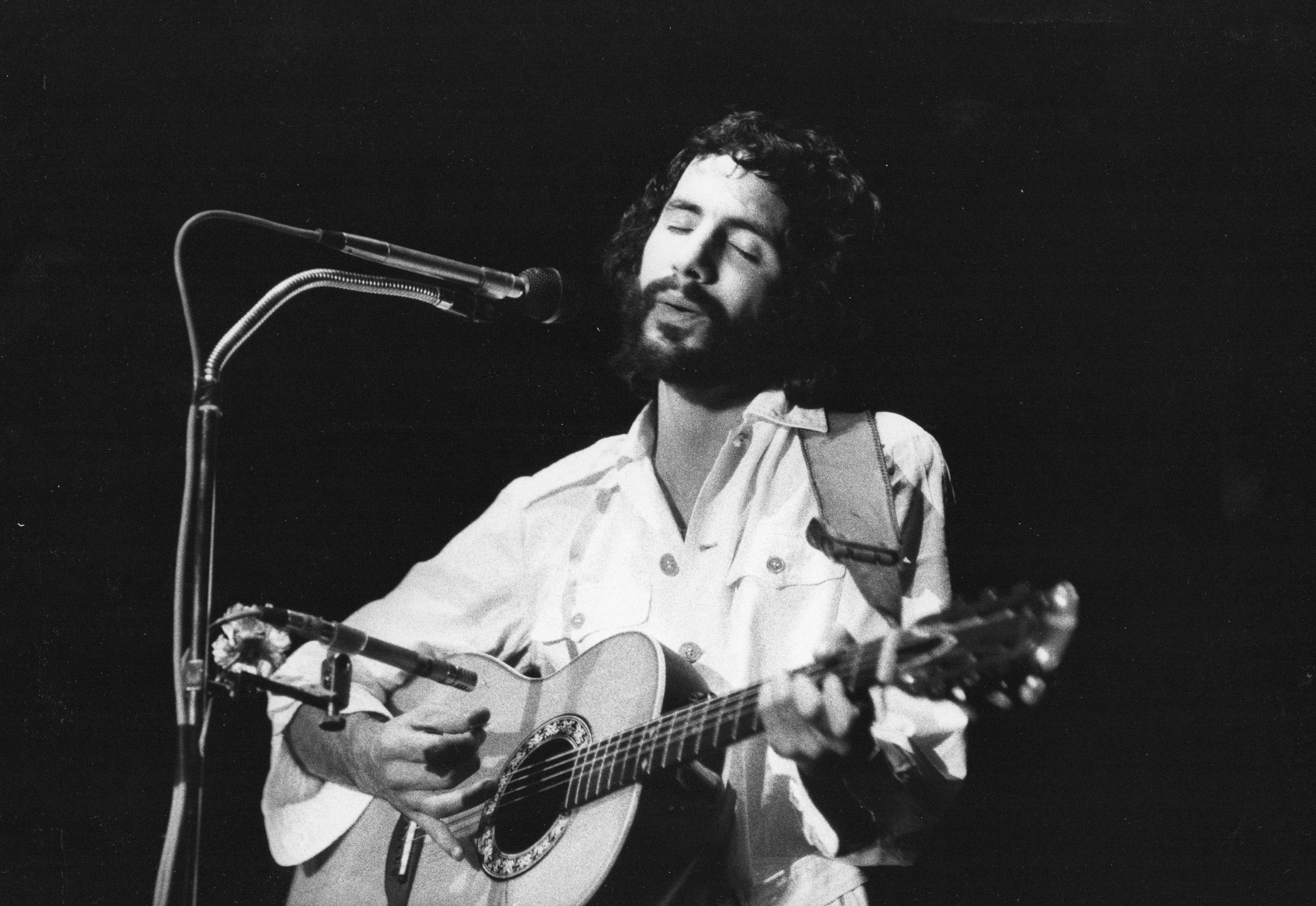 Paul Canty Black and White Photograph - Cat Stevens Performing and Playing Guitar Vintage Original Photograph