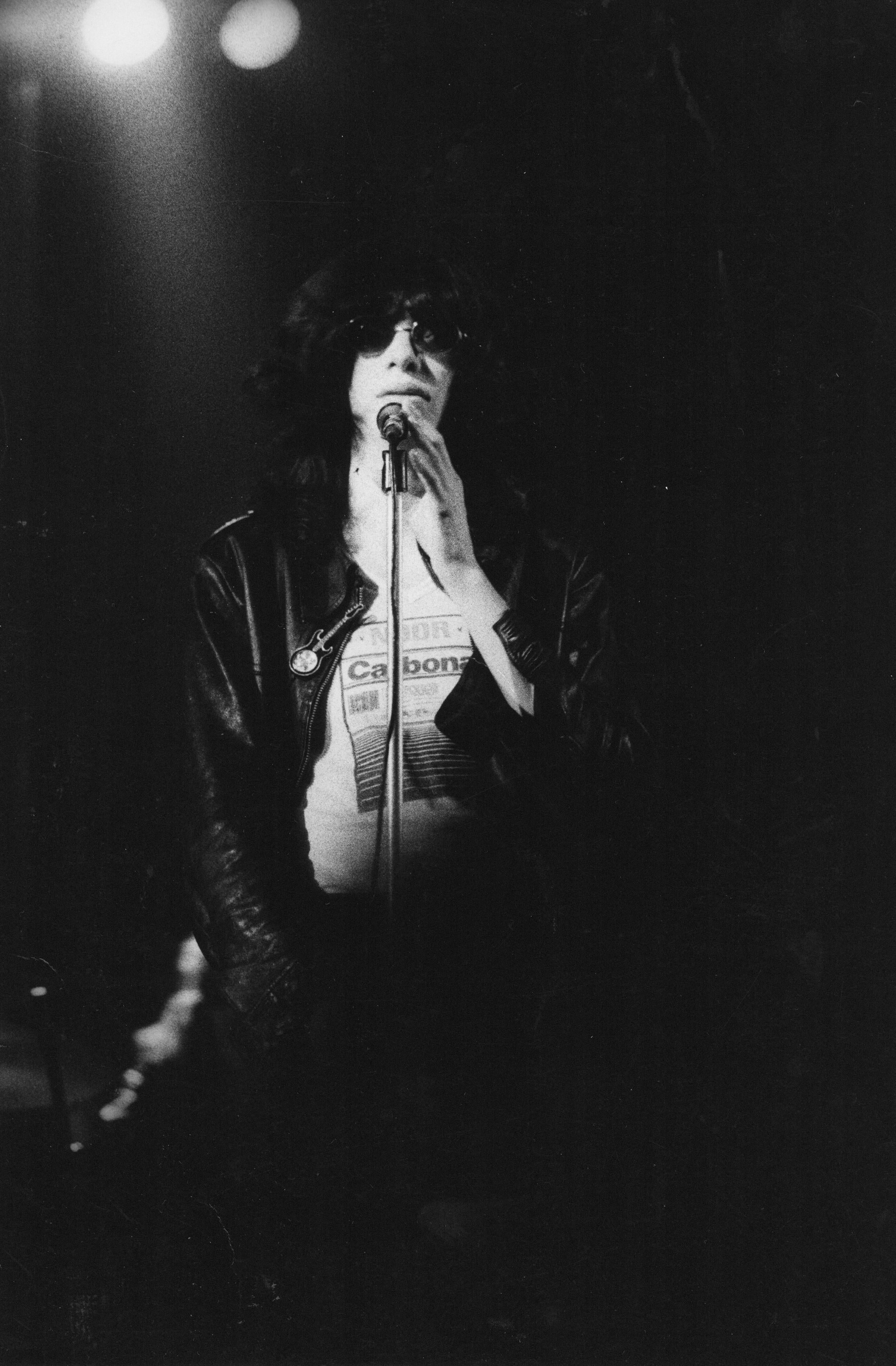 Paul Canty Black and White Photograph - Joey Ramone at the Microphone Vintage Original Photograph