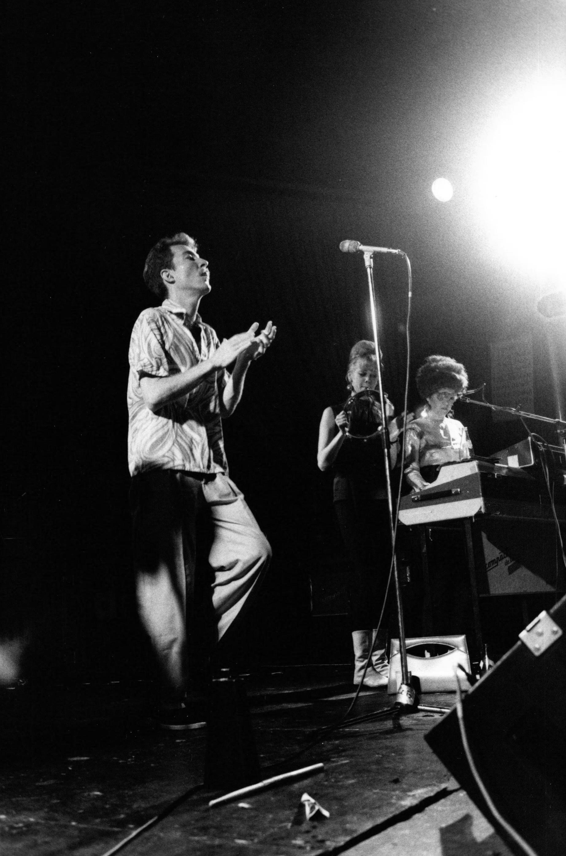 Paul Canty Black and White Photograph - The B-52s Jumping On Stage Vintage Original Photograph