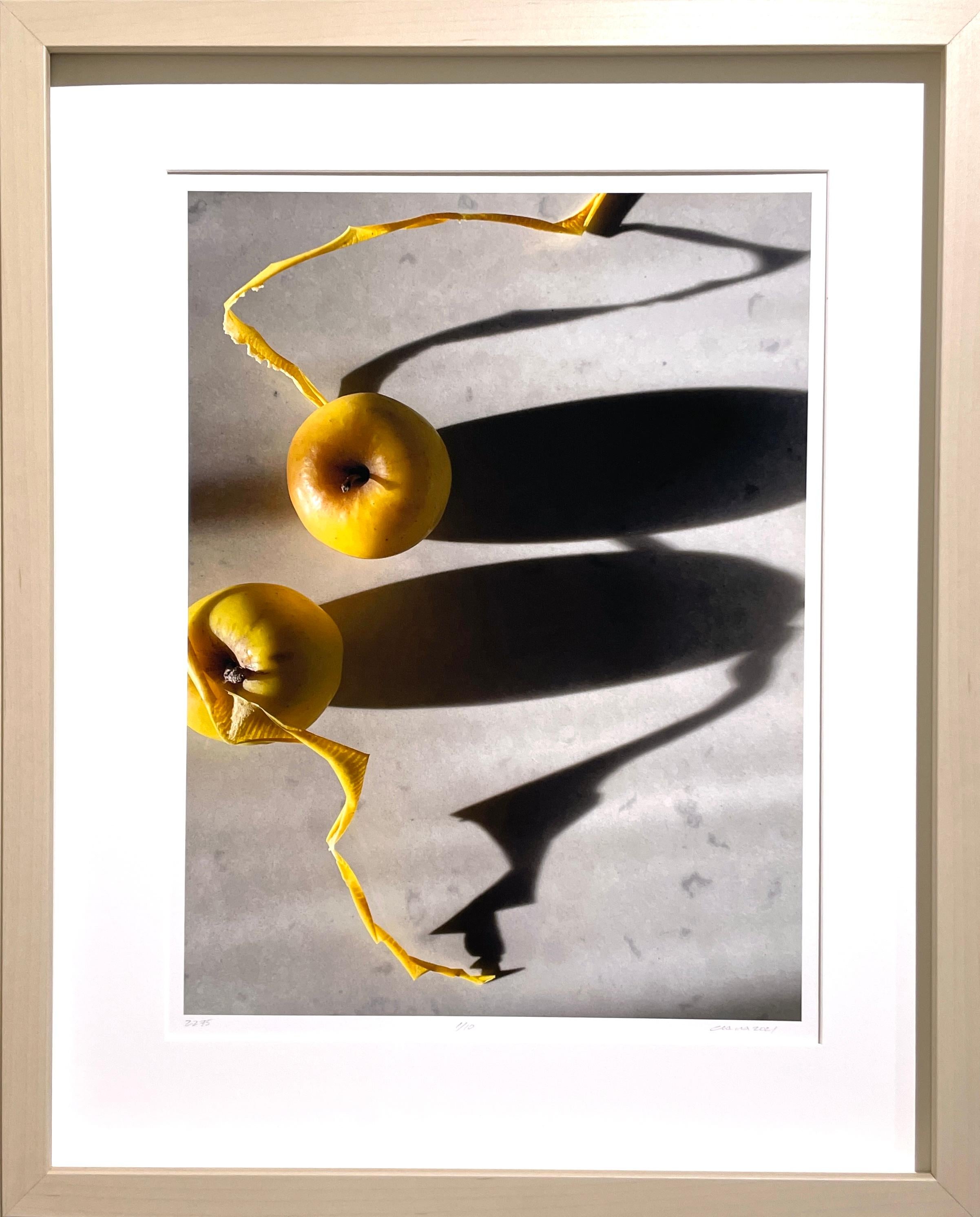 Paul Cava Still-Life Photograph - Framed #2275: still life photograph w/ yellow apples & abstract shadow patterns