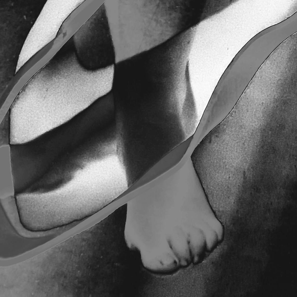 Untitled 0607: abstract montage photograph w/ legs, feet, black & white patterns - Photograph by Paul Cava
