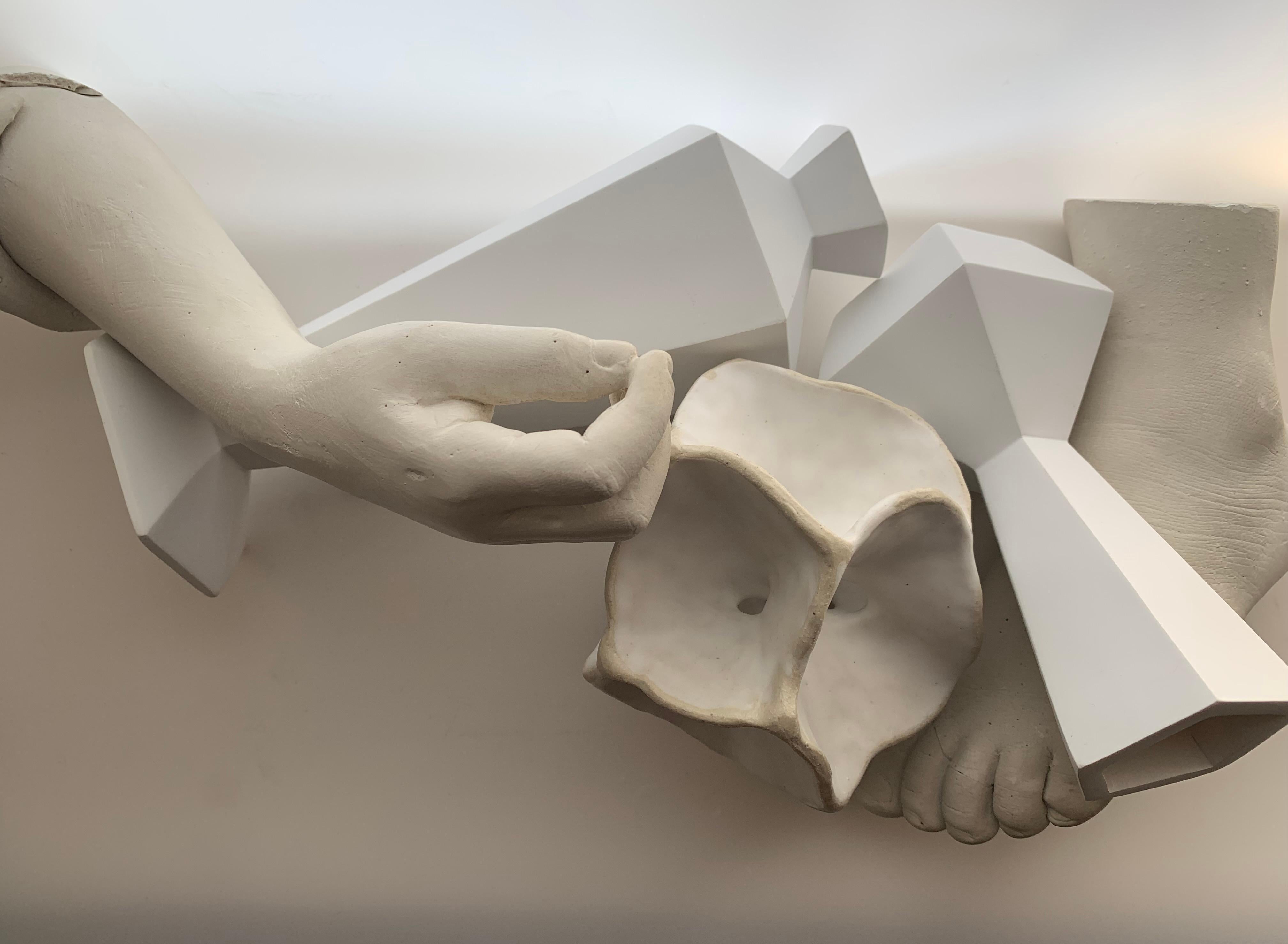 Untitled (2845): still life photograph w/ white vases, bone & cast hands & feet