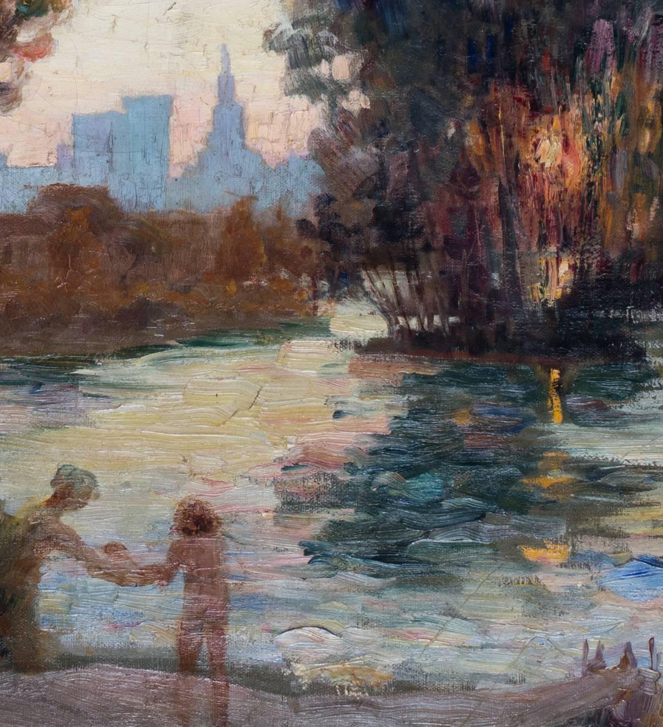 1914 Französisches impressionistisches Landschaftsgemälde des Flusses Rhone in Avignon im Angebot 1