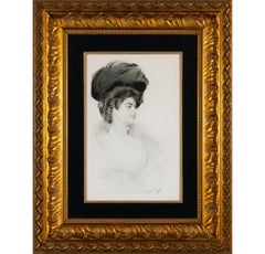 Büste einer jungen Frau im Profil, Kaltnadelradierung, gerahmt, CIRCA 1900