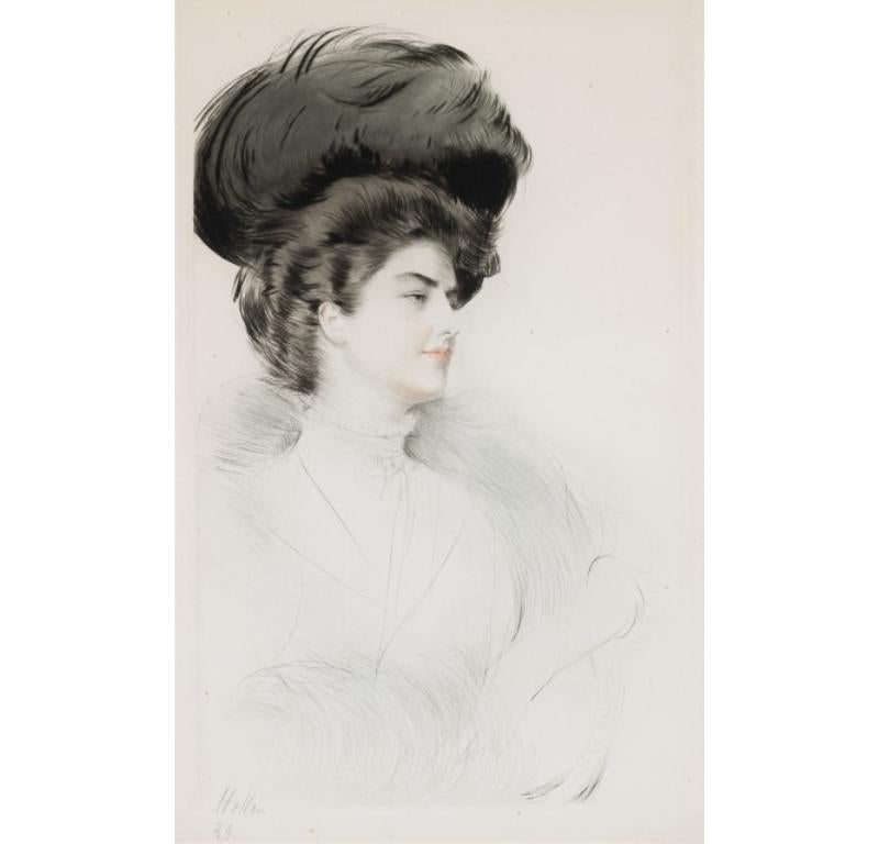 Paul César Helleu Portrait Painting - Bust of a Young Woman in Profile, Drypoint Etching, Framed, Circa 1900
