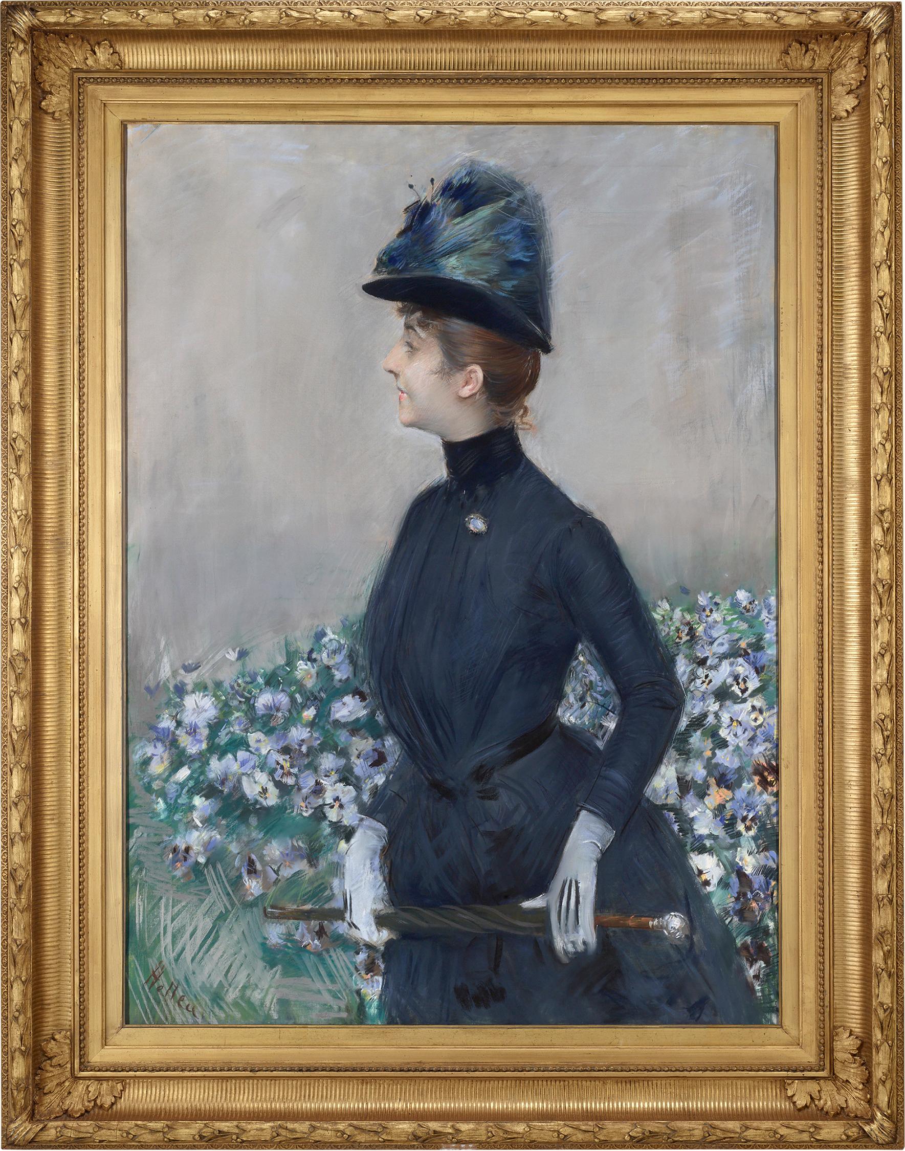 La femme aux fleurs (Portrait de Mathilde See) – Painting von Paul César Helleu
