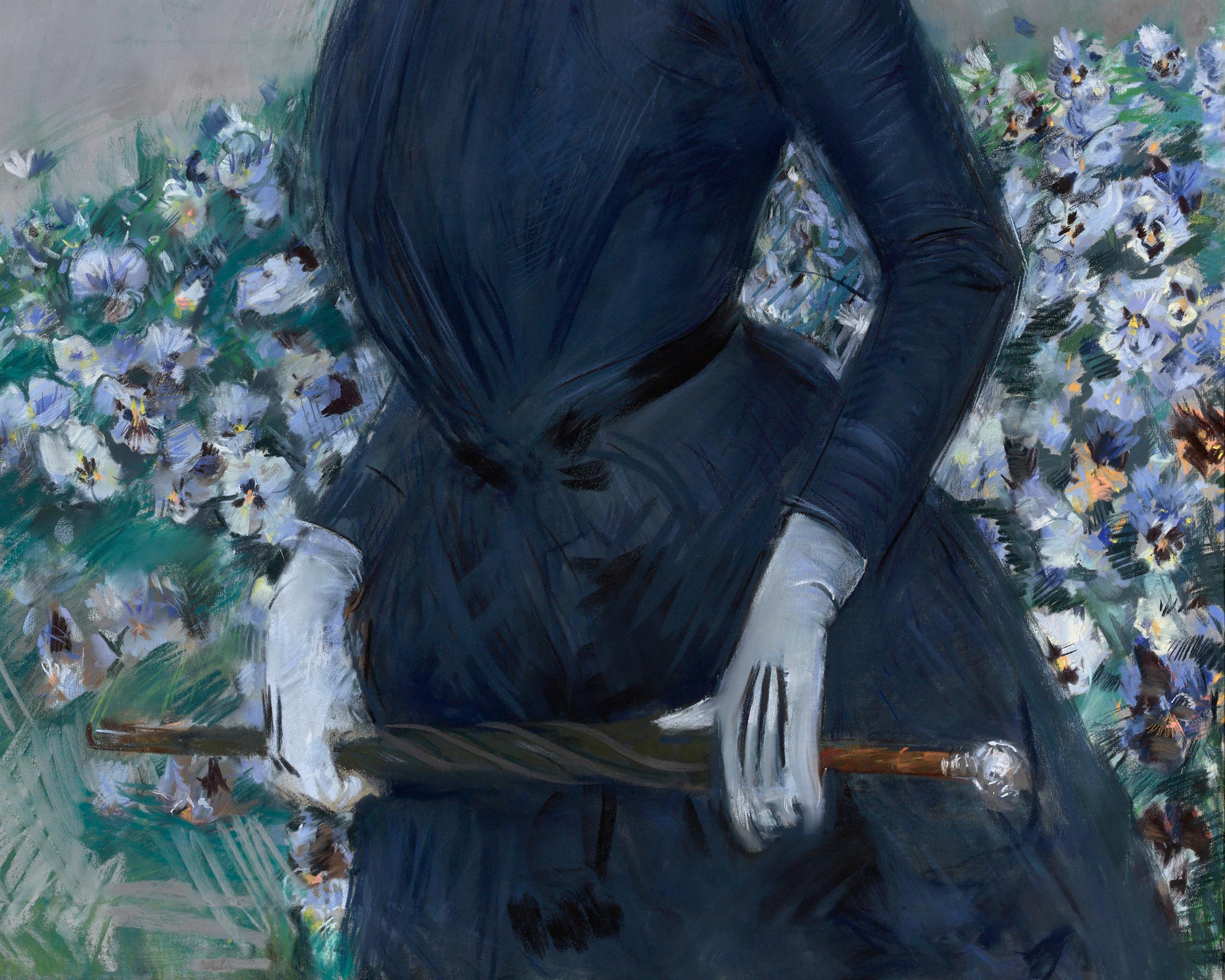 La femme aux fleurs (Portrait de Mathilde See) (Grau), Portrait Painting, von Paul César Helleu