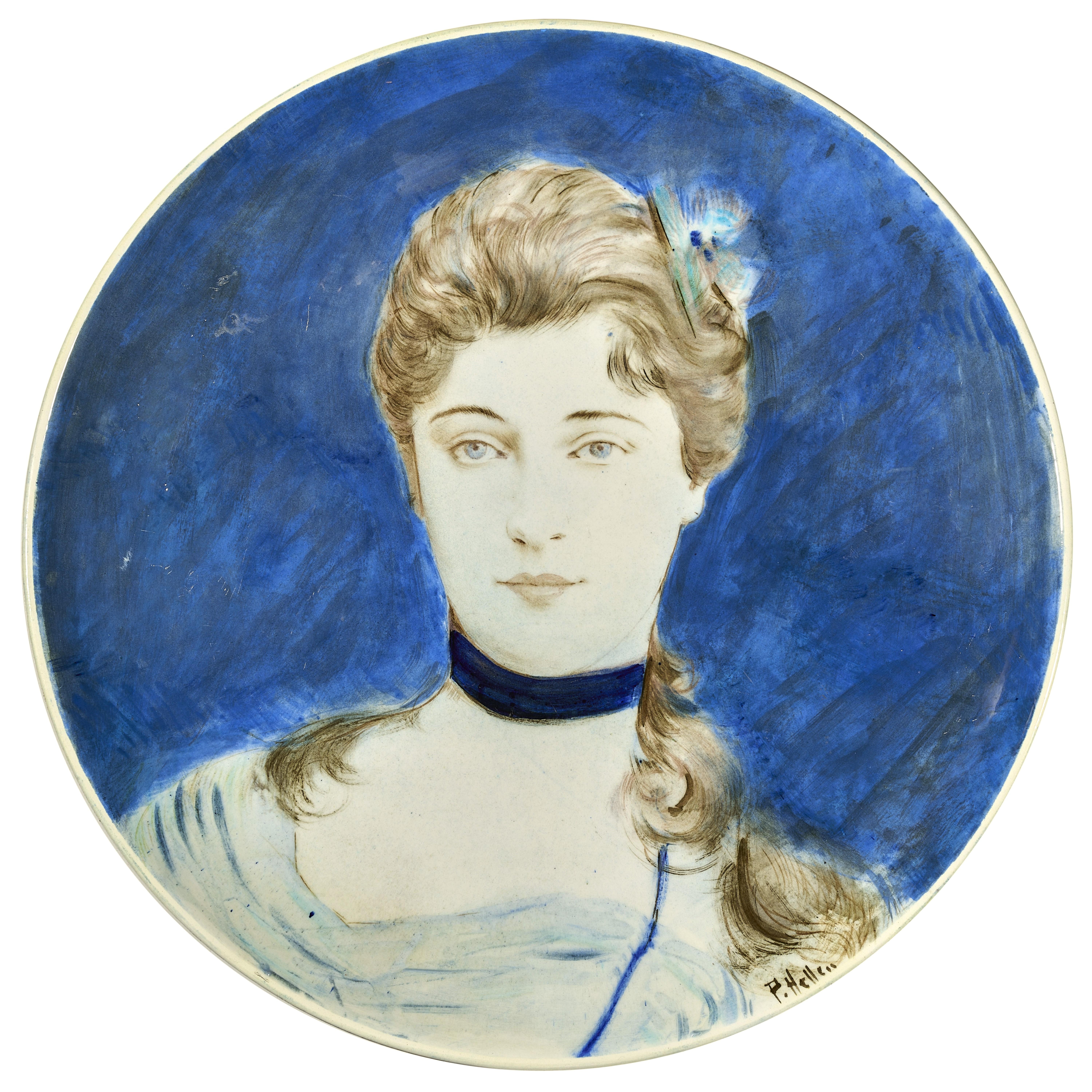 Large circular dish decorated by Paul Helleu with a portrait of his future wife  - Art by Paul César Helleu