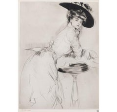 Auf einen Sockel gestützt: Schwarze Kaltnadelradierung aus dem frühen 20.