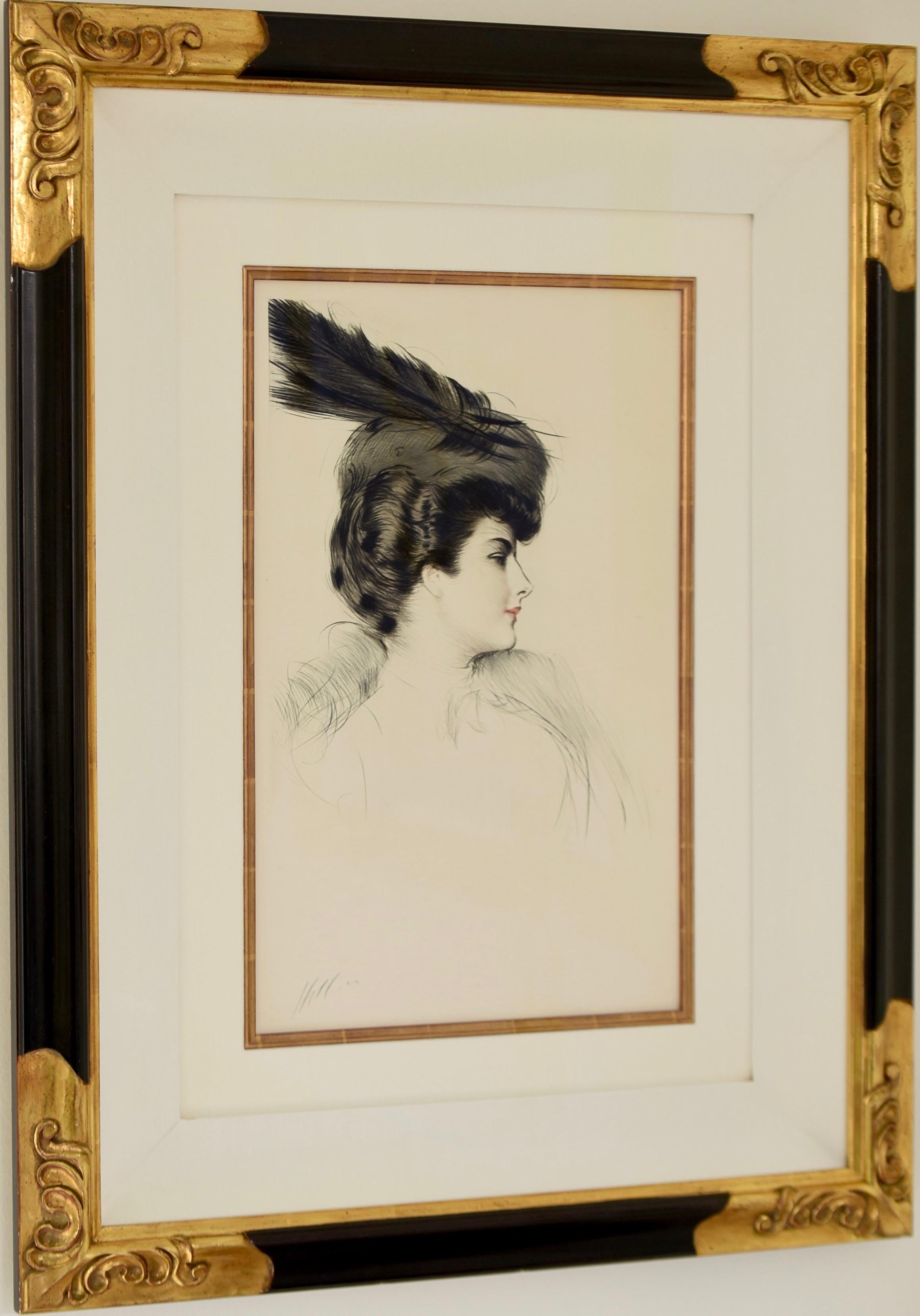 Paul César Helleu Portrait Print - "Dame a la Toque", fabulous drypoint etching by Paul Cesar Helleu