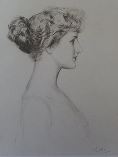 Elegant Woman Profile - Original Etching, Printed signature