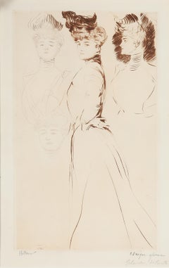 Paul César Helleu, "4 studies of women" , Etching, Belle Epoque