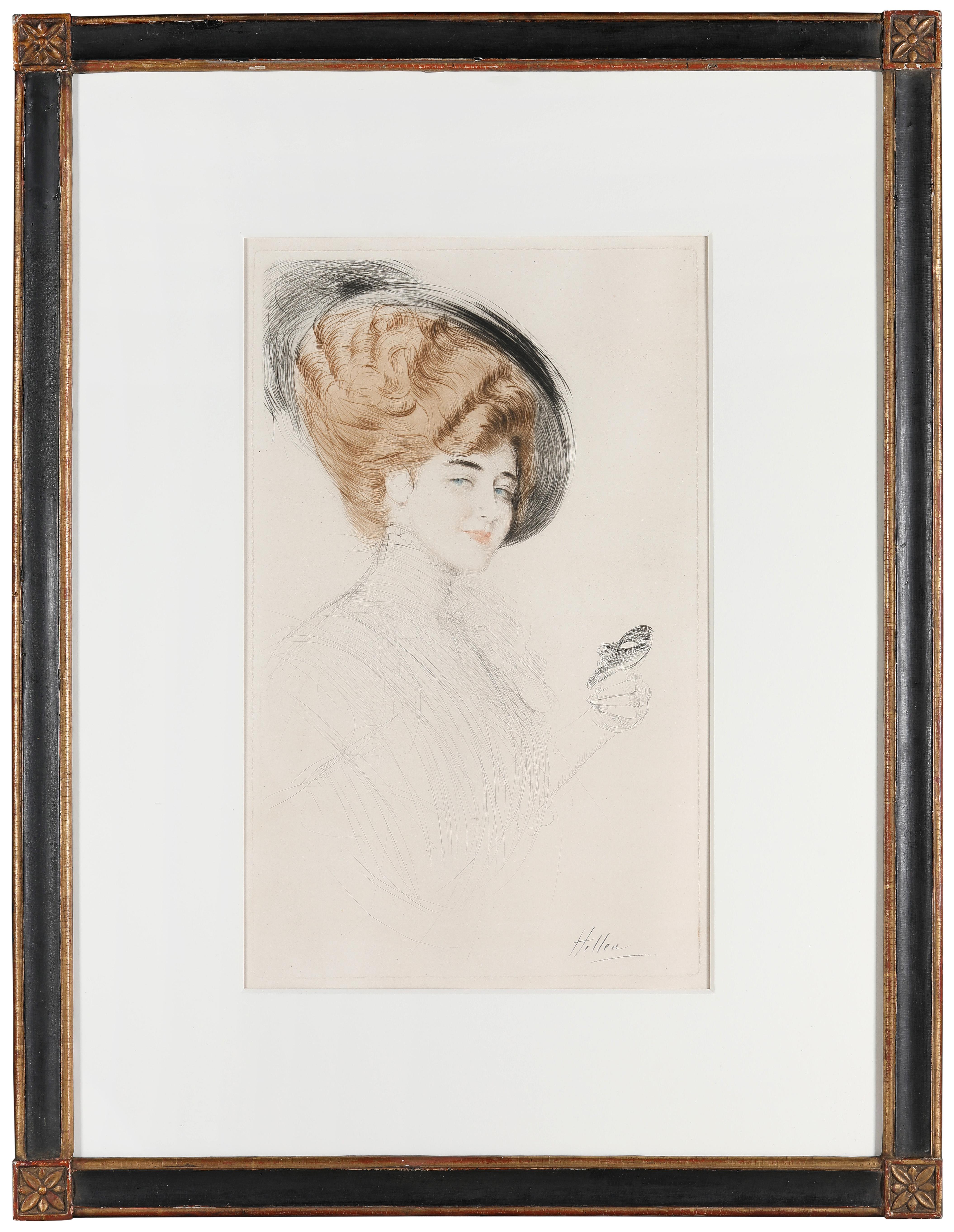 Paul César Helleu "Le masque" Color Etching, Hand-Signed, Art Nouveau