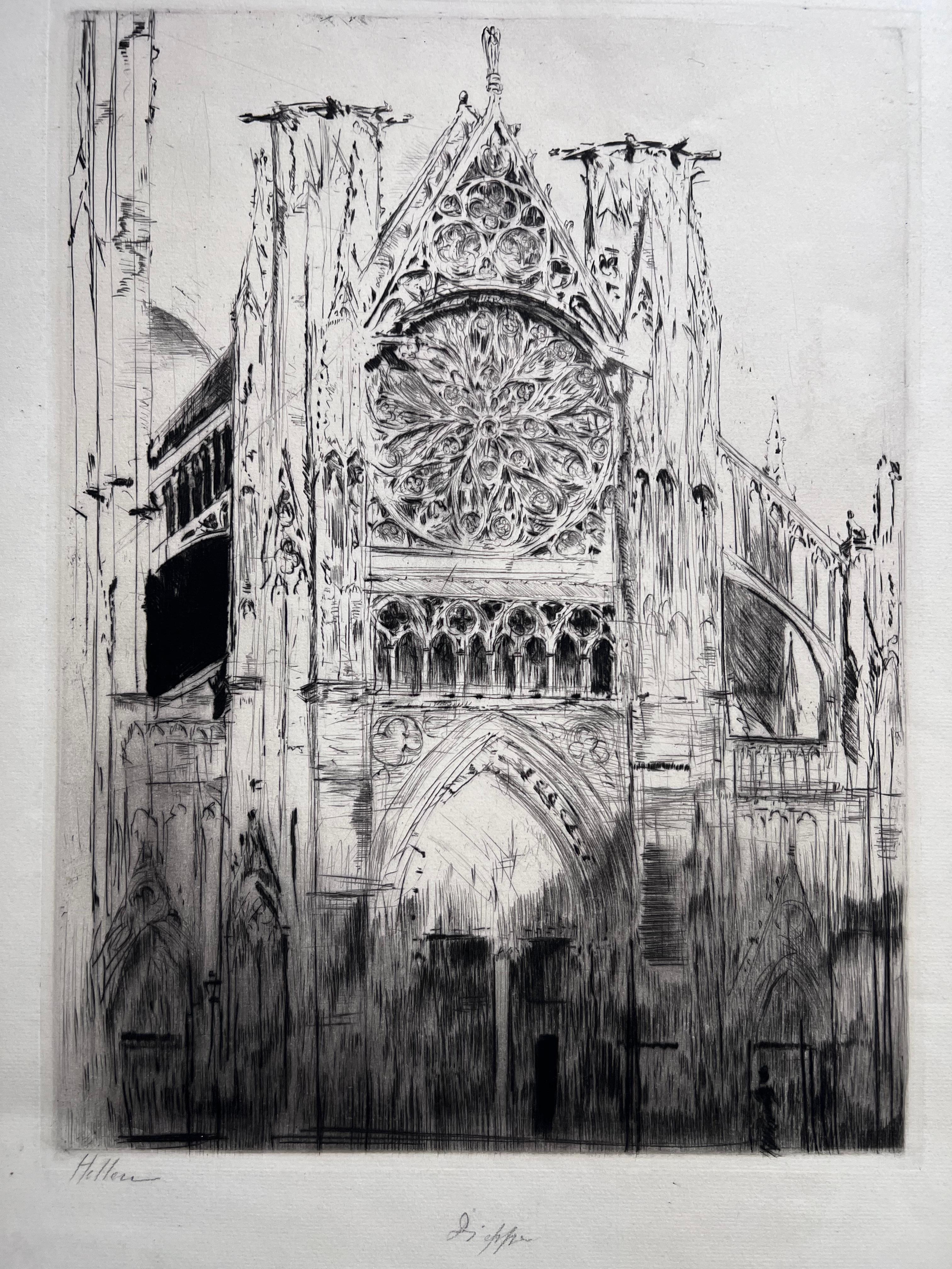 Iglesia Saint-Jacques de Dieppe - Landscape Print Gris de Paul César Helleu