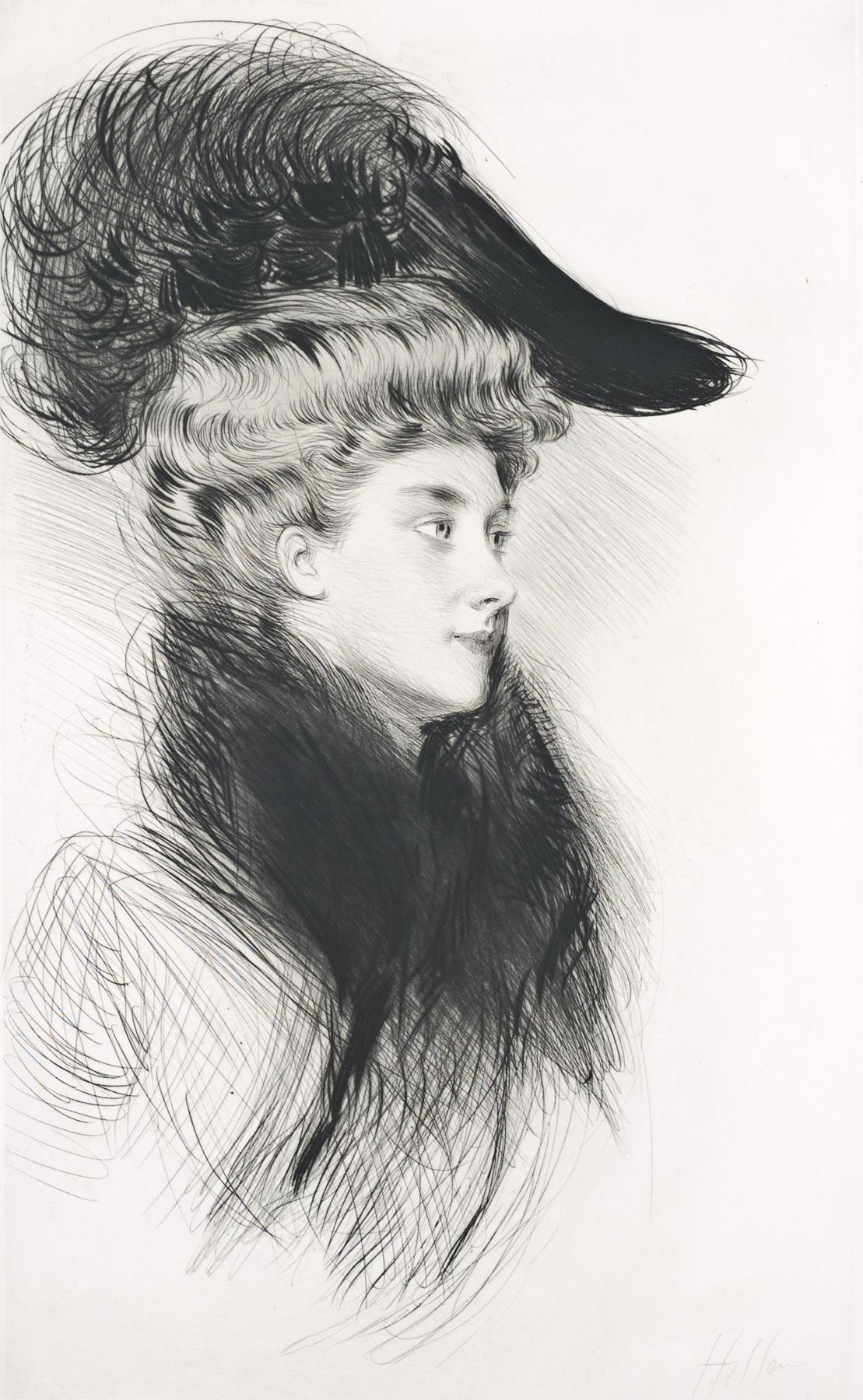 Paul César Helleu Portrait Print - Portrait of Woman in a Hat