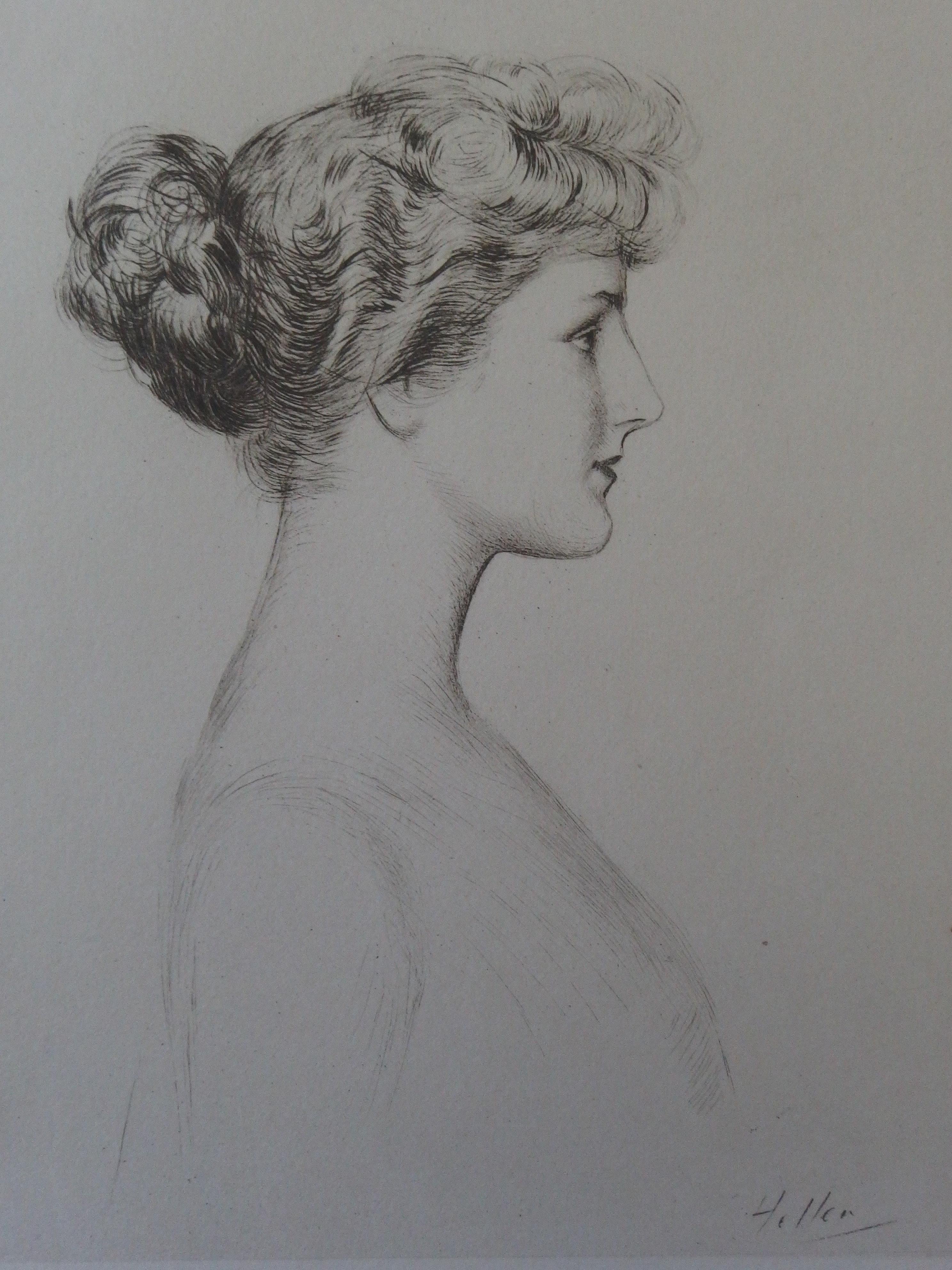 Paul César Helleu Portrait Print - Profile of a Woman - Etching