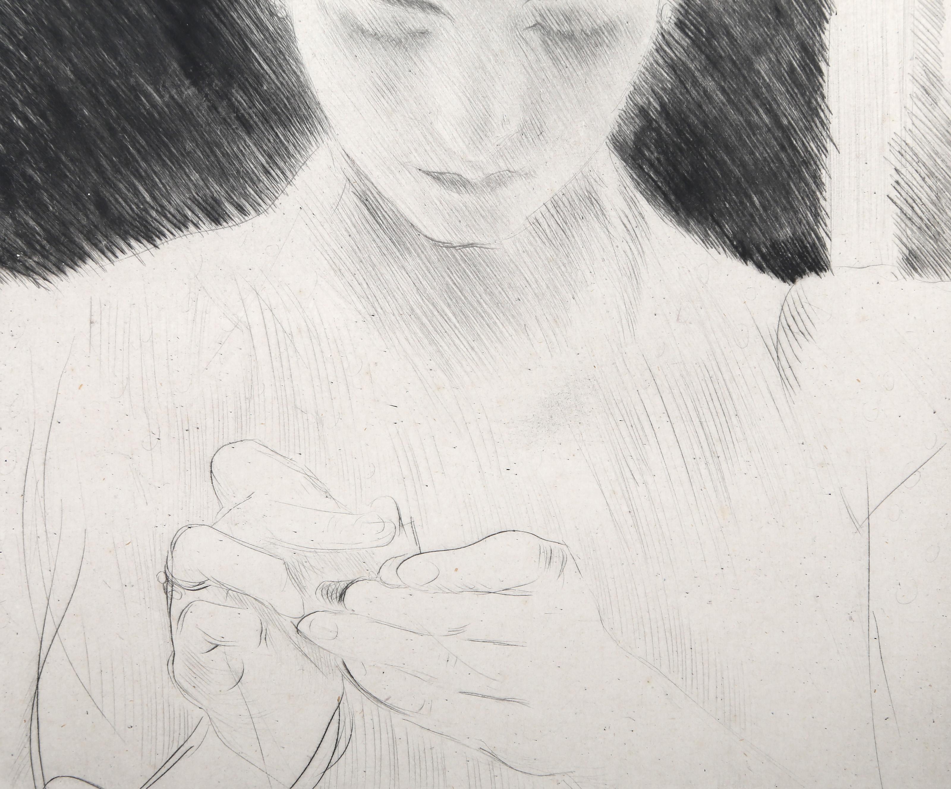 Seamstress, Impressionist Drypoint Etching by Paul César Helleu 2