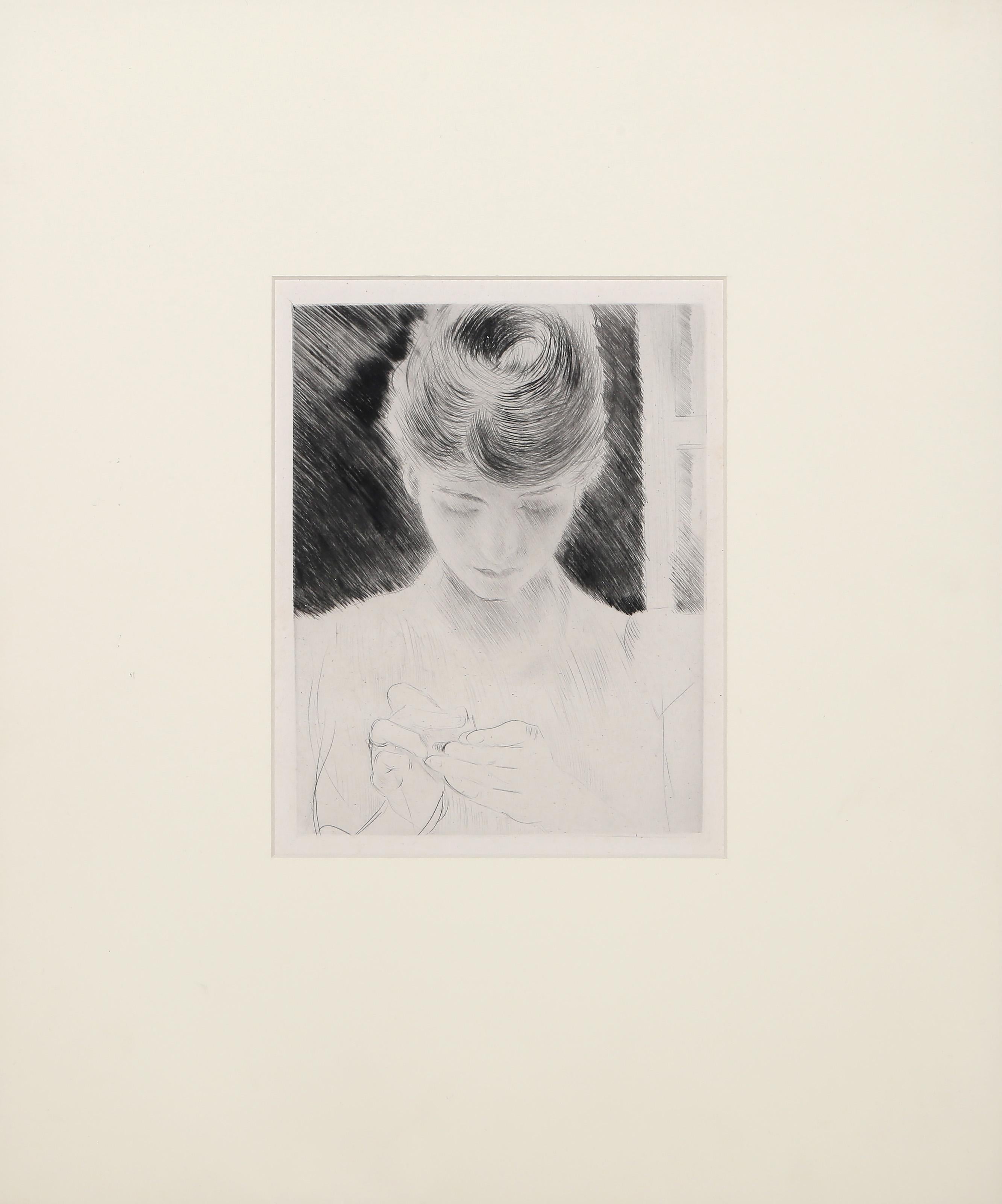 Seamstress, Impressionist Drypoint Etching by Paul César Helleu 3