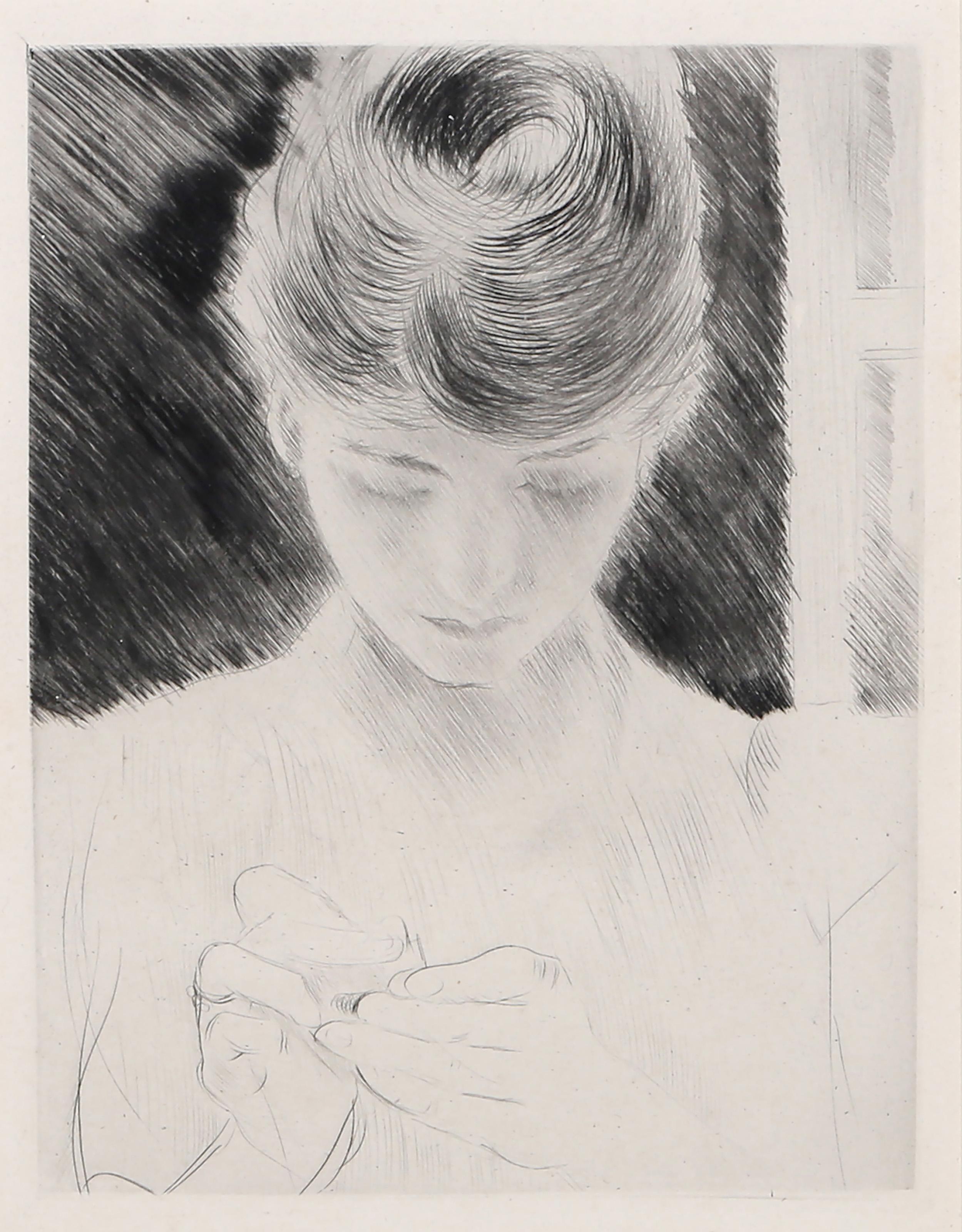 Paul César Helleu, French (1859 -1927) - Seamstress, Year:  1892, Medium:  Drypoint Etching, Image Size:  7.5 x 5.75 inches, Size:  17.25 x 14.5 in. (43.82 x 36.83 cm), Description:  From the collection of the late Larry Saphire.