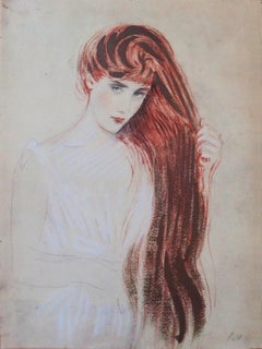 Shy Red Hair Woman - Lithograph