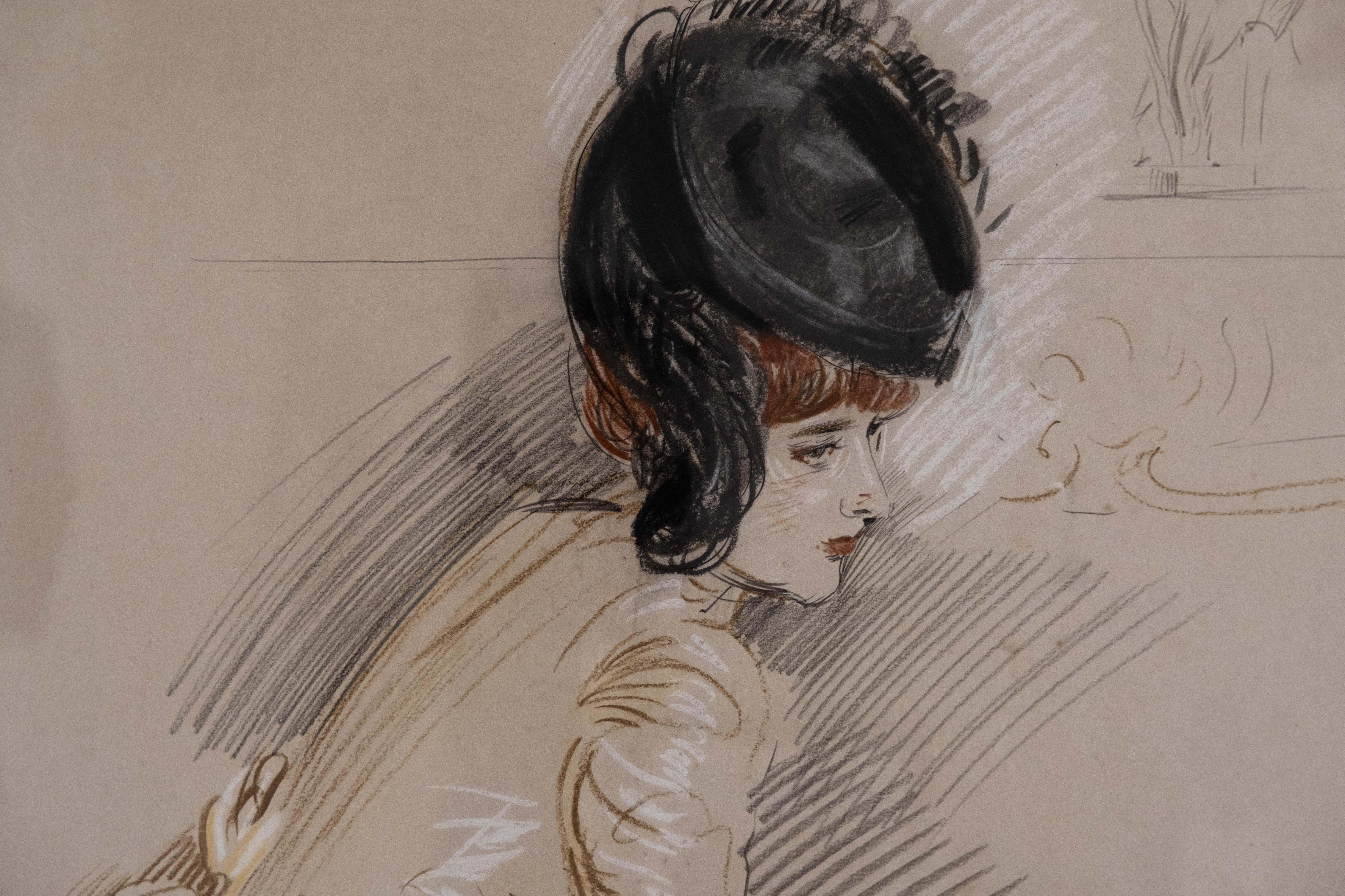 Signed Paul Cesar Helleu,   'Une Elegante'. Crayon, Pencil & Ink on Paper In Good Condition In Hudson, NY