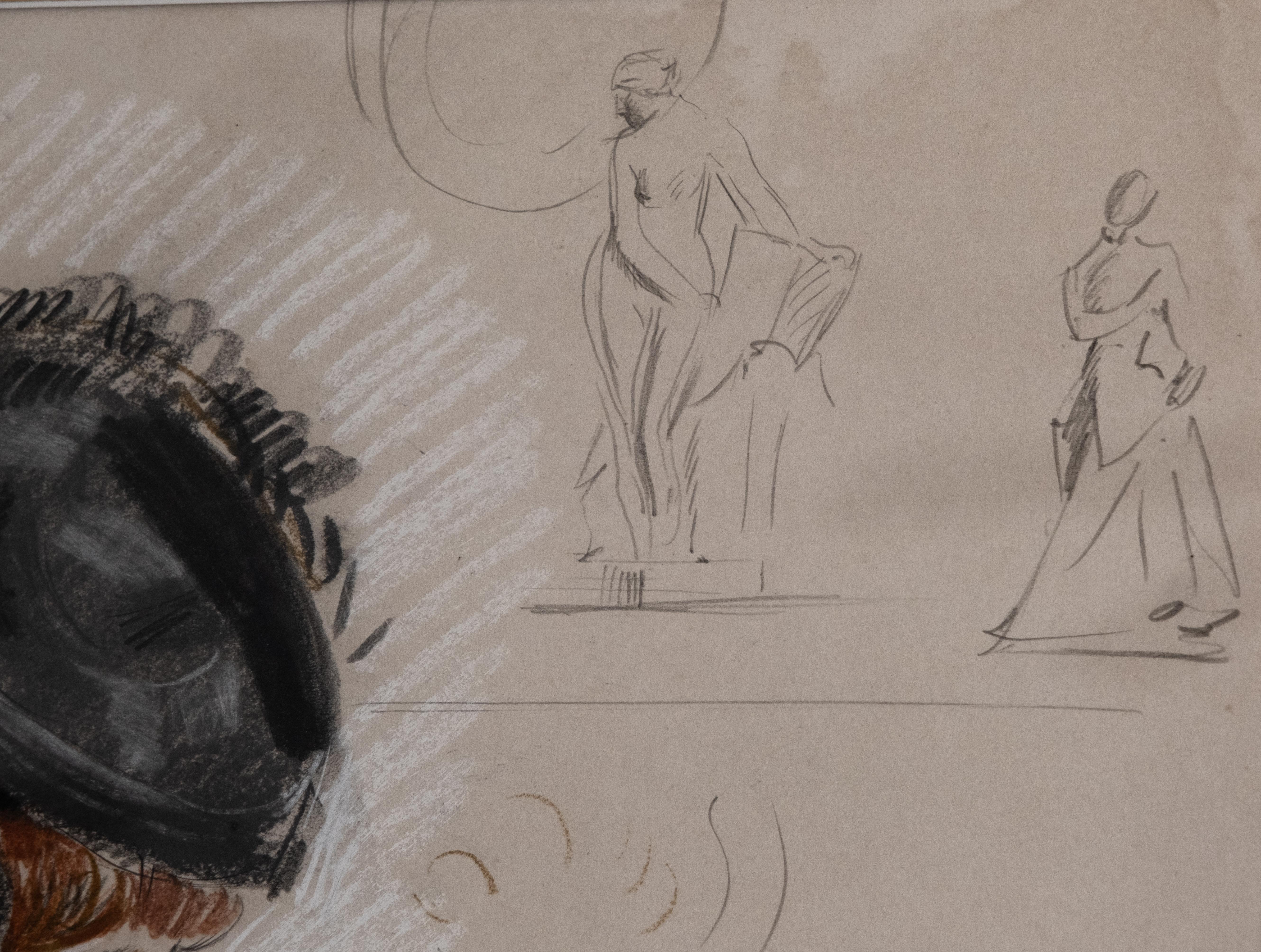20th Century Signed Paul Cesar Helleu,   'Une Elegante'. Crayon, Pencil & Ink on Paper