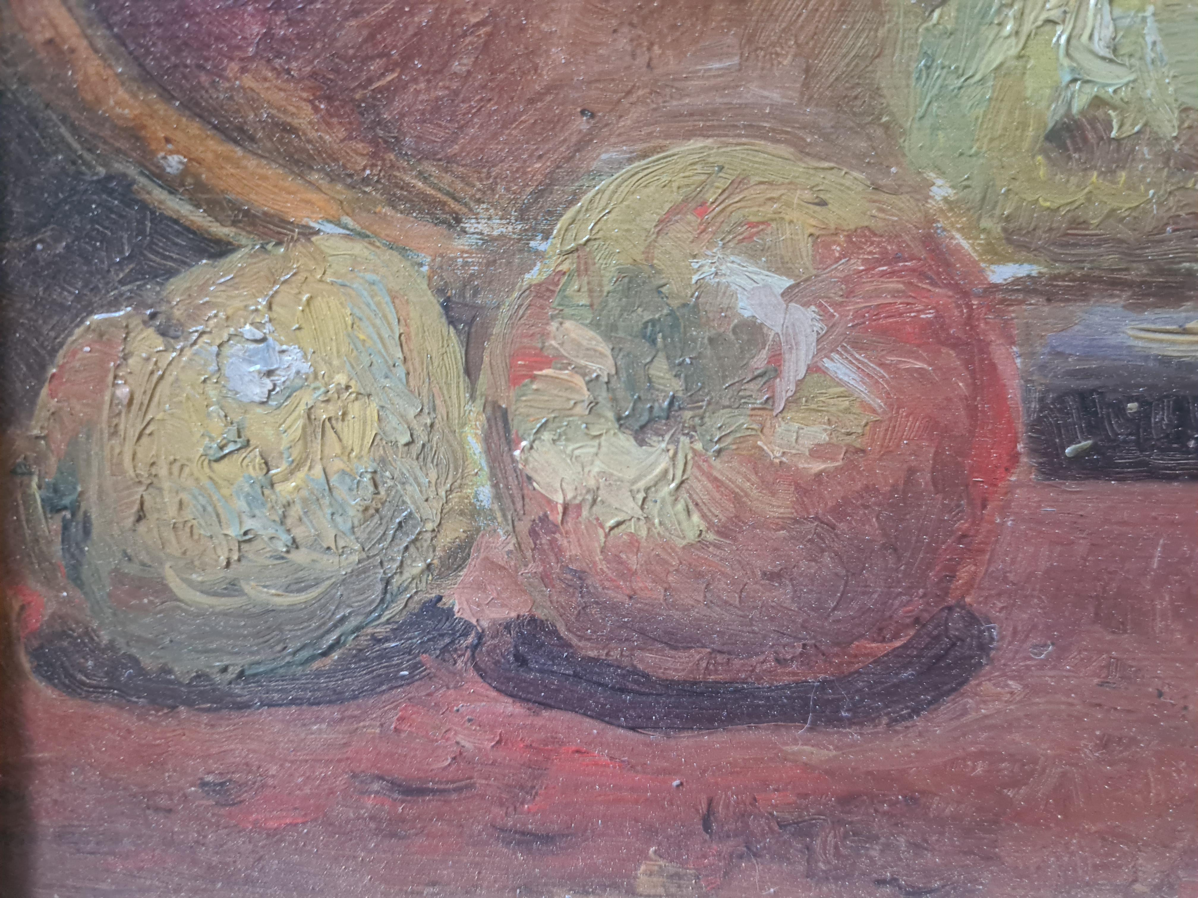 Óleo sobre tabla impresionista francés del siglo XIX, Naturaleza muerta con manzanas - Painting Impresionista de Paul Cézanne